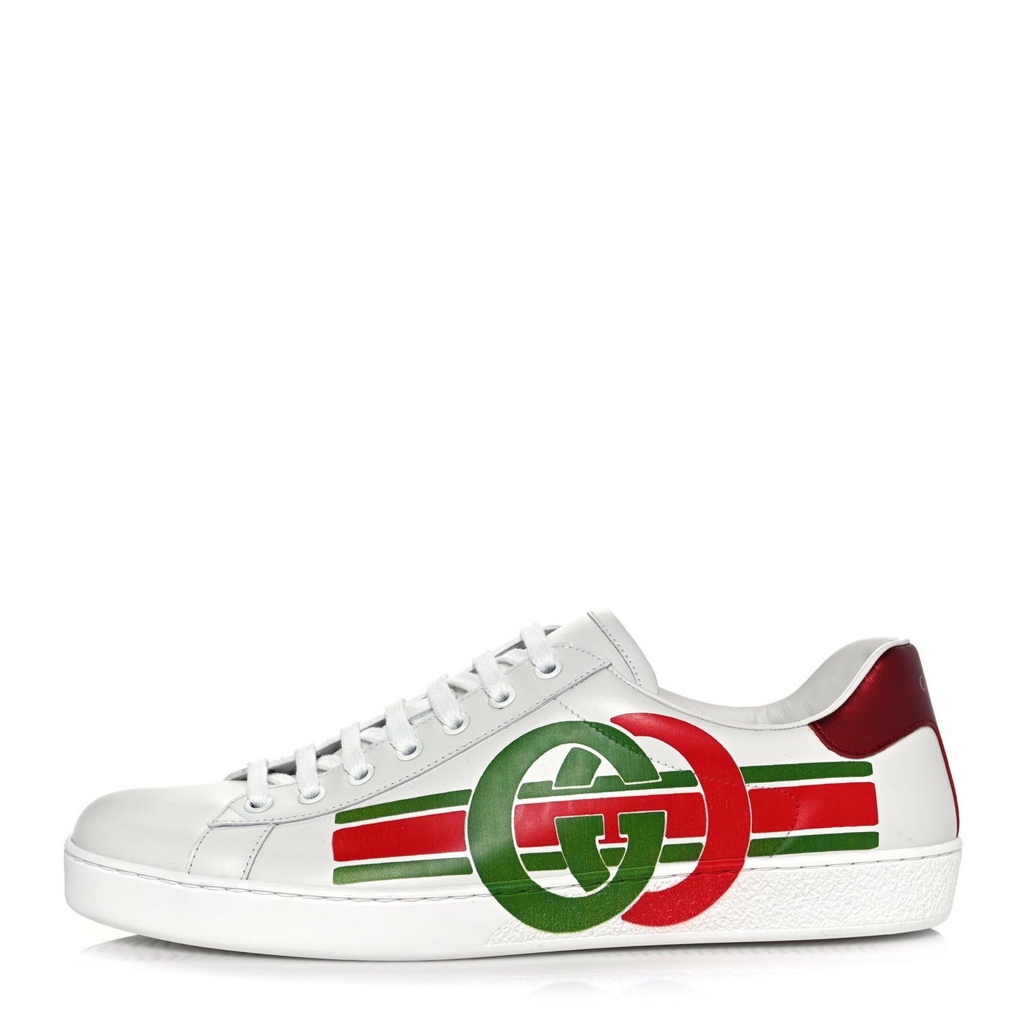 Calfskin Interlocking G Mens New Ace Sneakers 9 White Red Flame Green