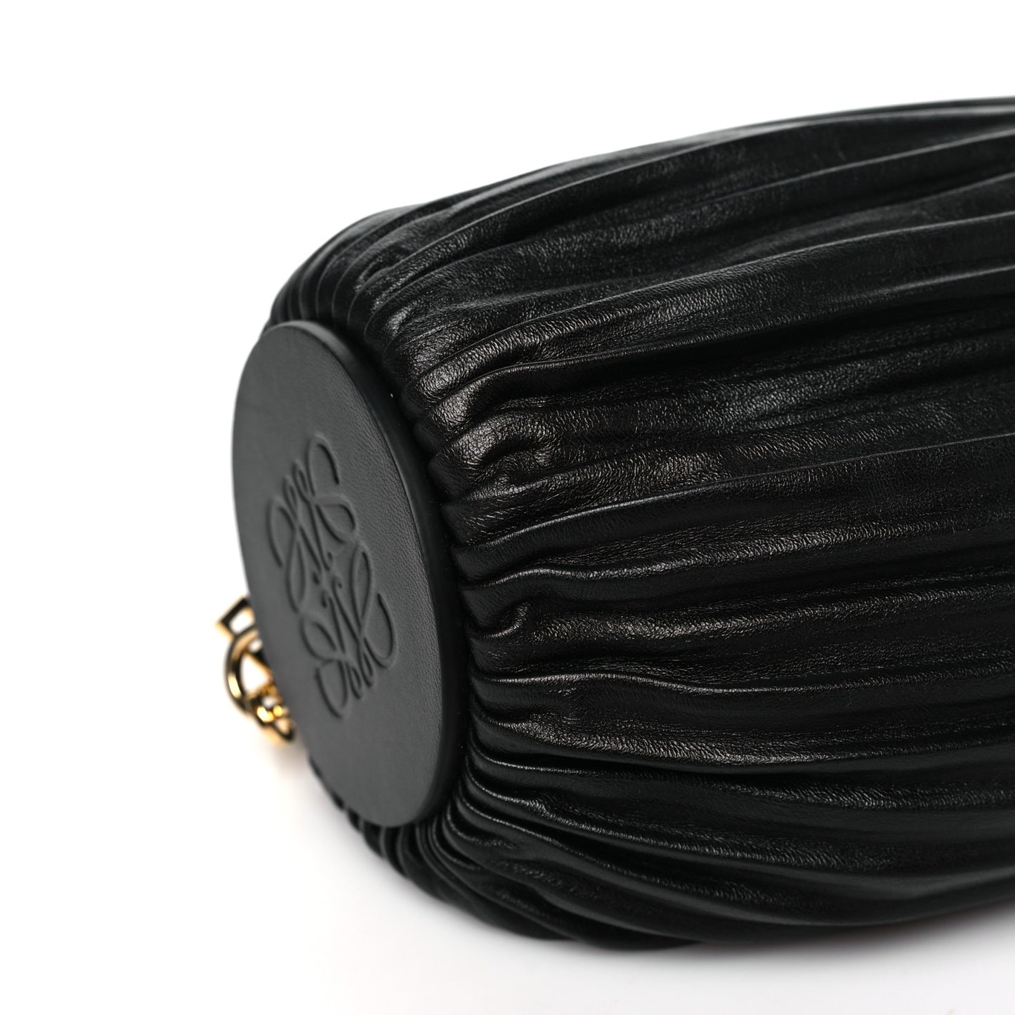 Lambskin Pleated Bracelet Pouch Shoulder Bag Black