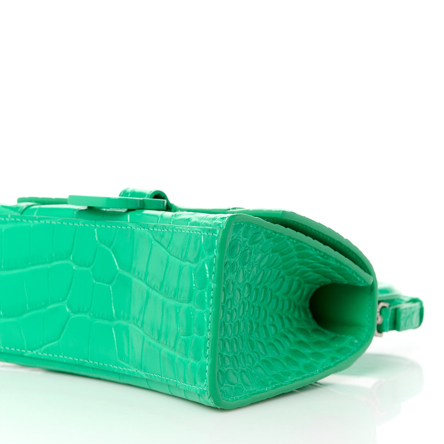Shiny Calfskin Crocodile Embossed Hourglass Top Handle Bag XS Vivid Green
