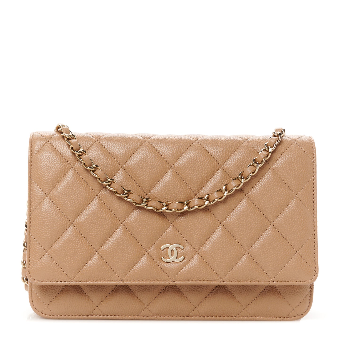 Caviar Quilted Wallet on Chain WOC Dark Beige