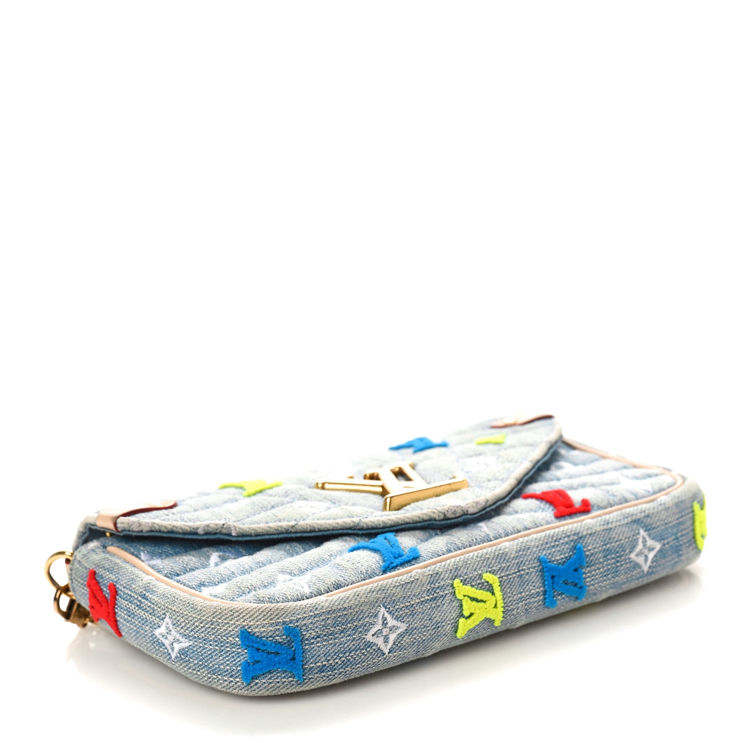 Louis Vuitton Embroidered Monogram Denim New Wave Chain Pochette Blue 4 of 10