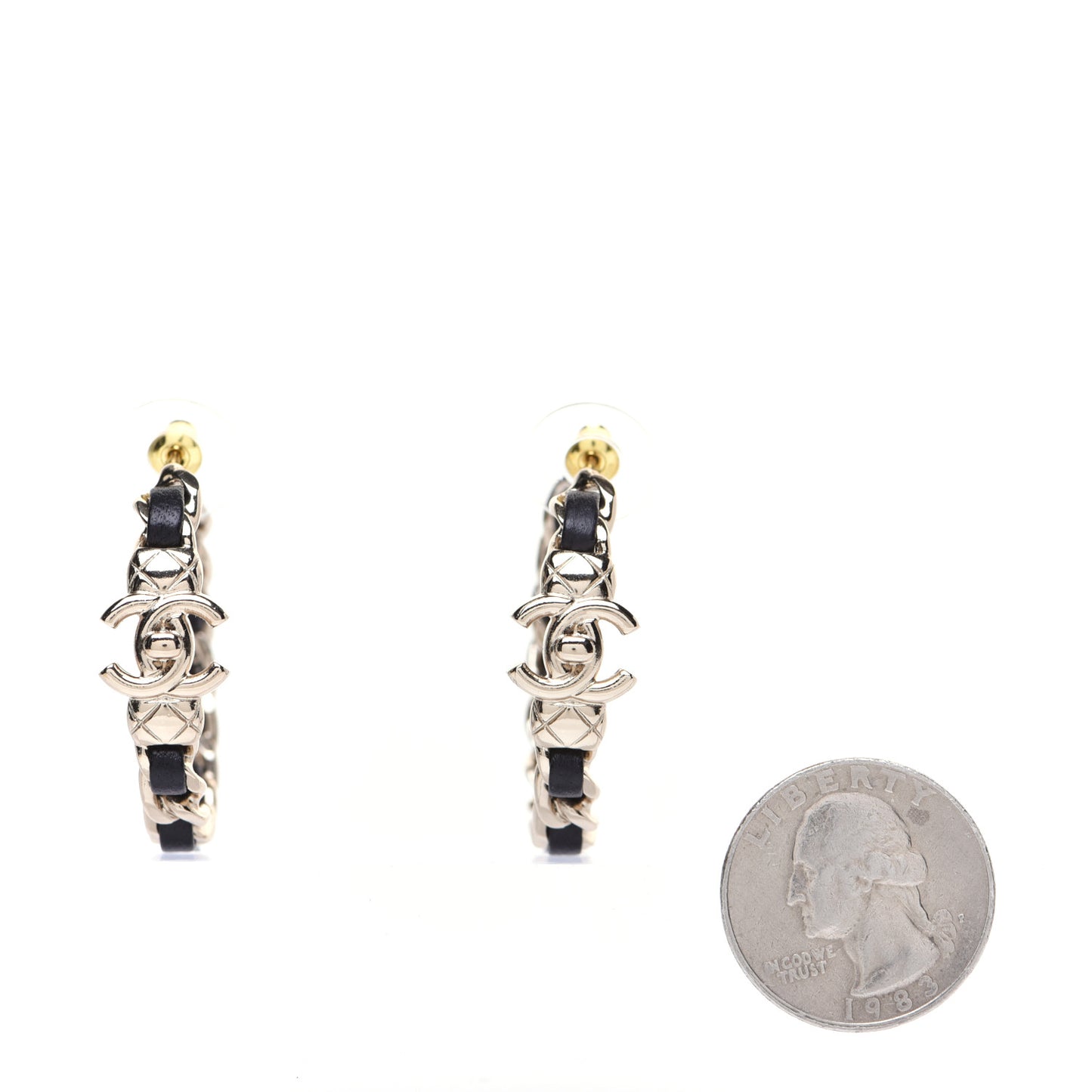 Lambskin CC Turnlock Chain Hoop Earrings Gold Black