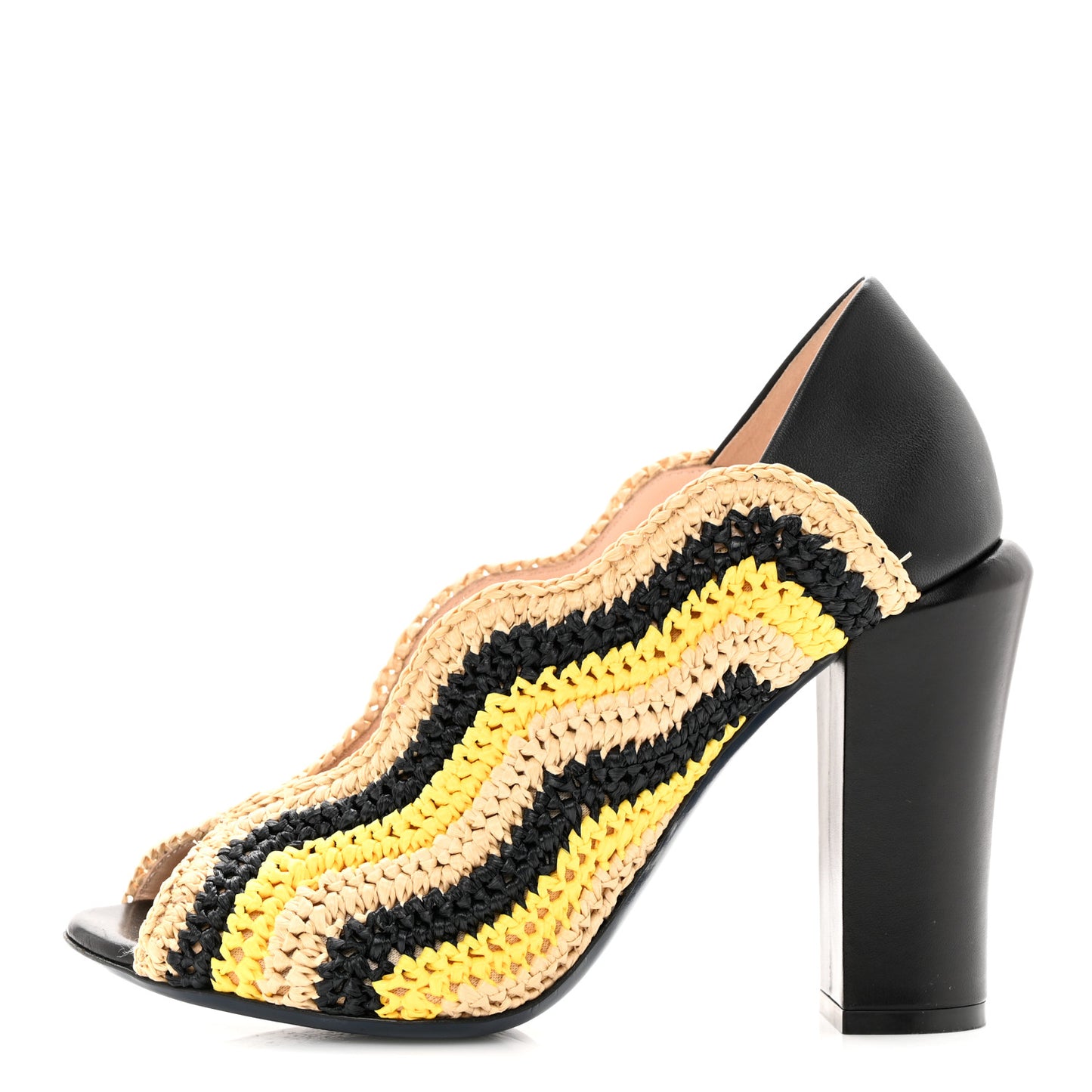 Raffia Wave Open Toe Platform Sandals 36.5 Sand Black