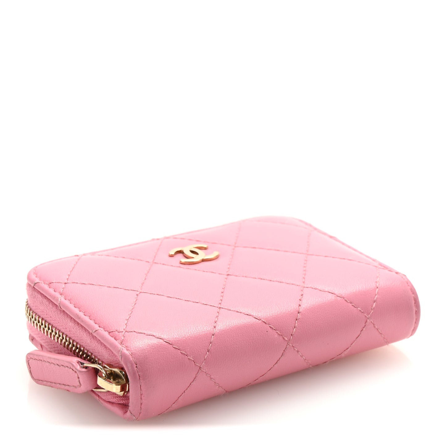 Lambskin Quilted Zip Around Coin Purse Wallet Pink