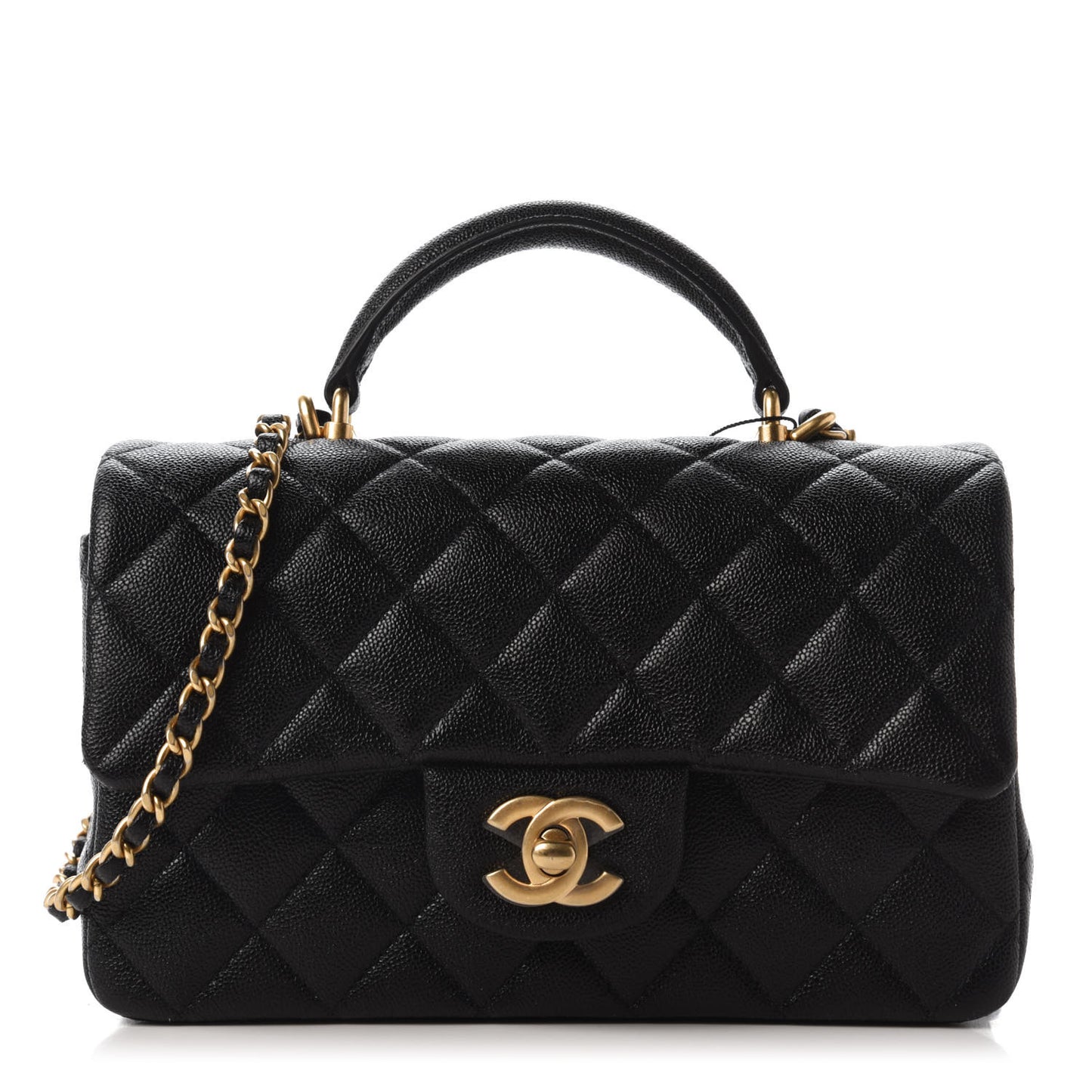 Caviar Quilted Mini Top Handle Rectangular Flap Black