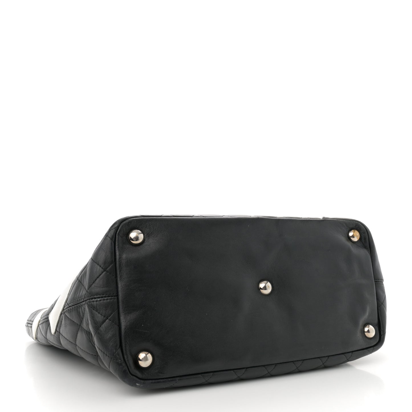 Calfskin Quilted Large Cambon Tote Black White