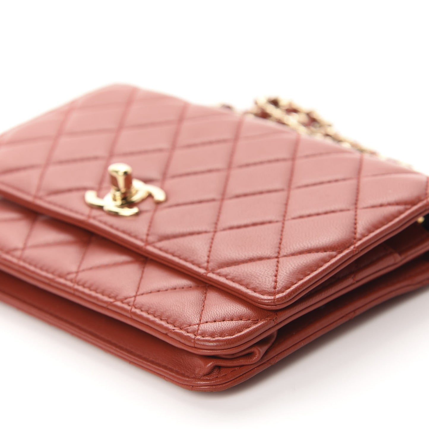 Lambskin Quilted Trendy CC Wallet On Chain WOC Red