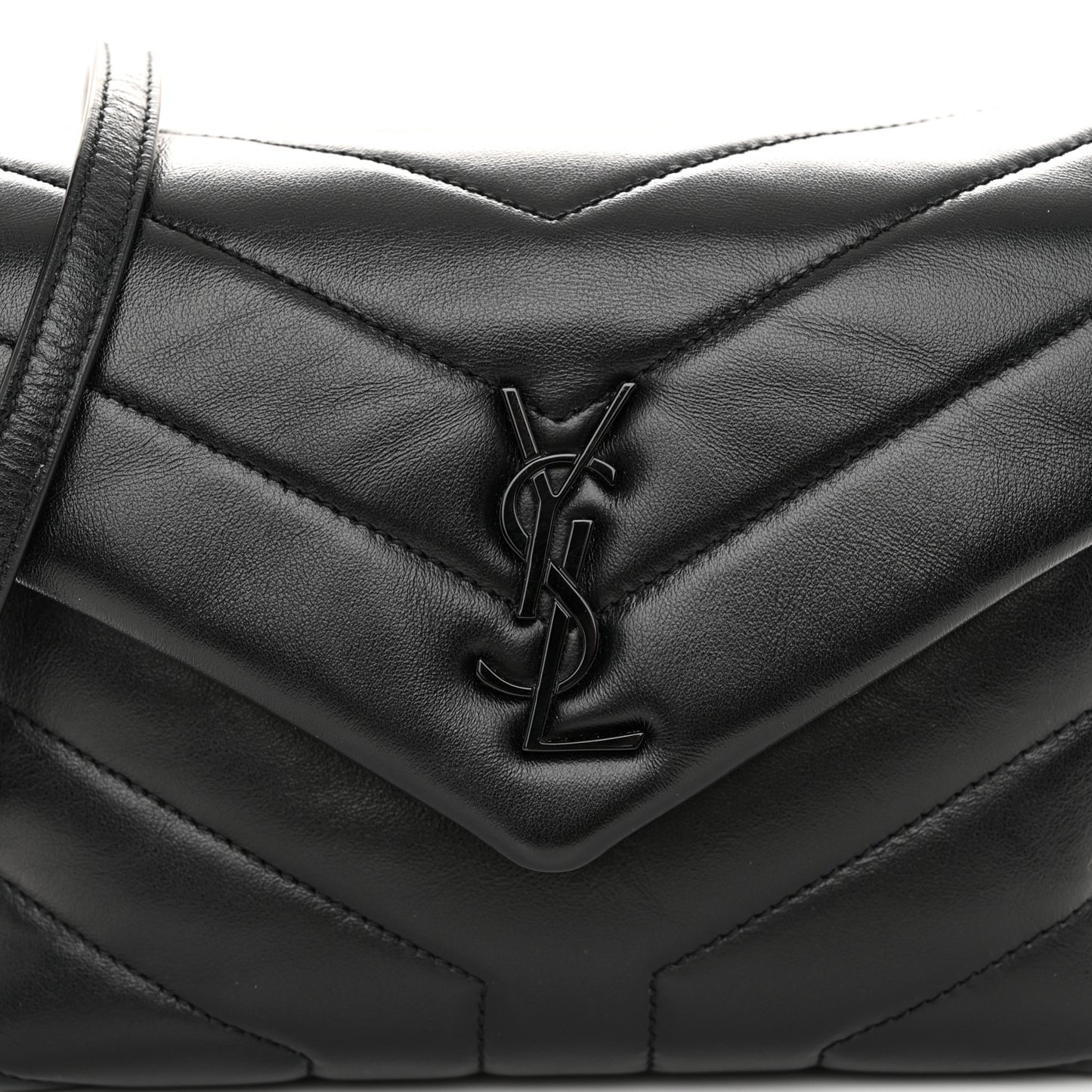 Calfskin Y Quilted Monogram Monochrome Toy Loulou Crossbody Bag Black