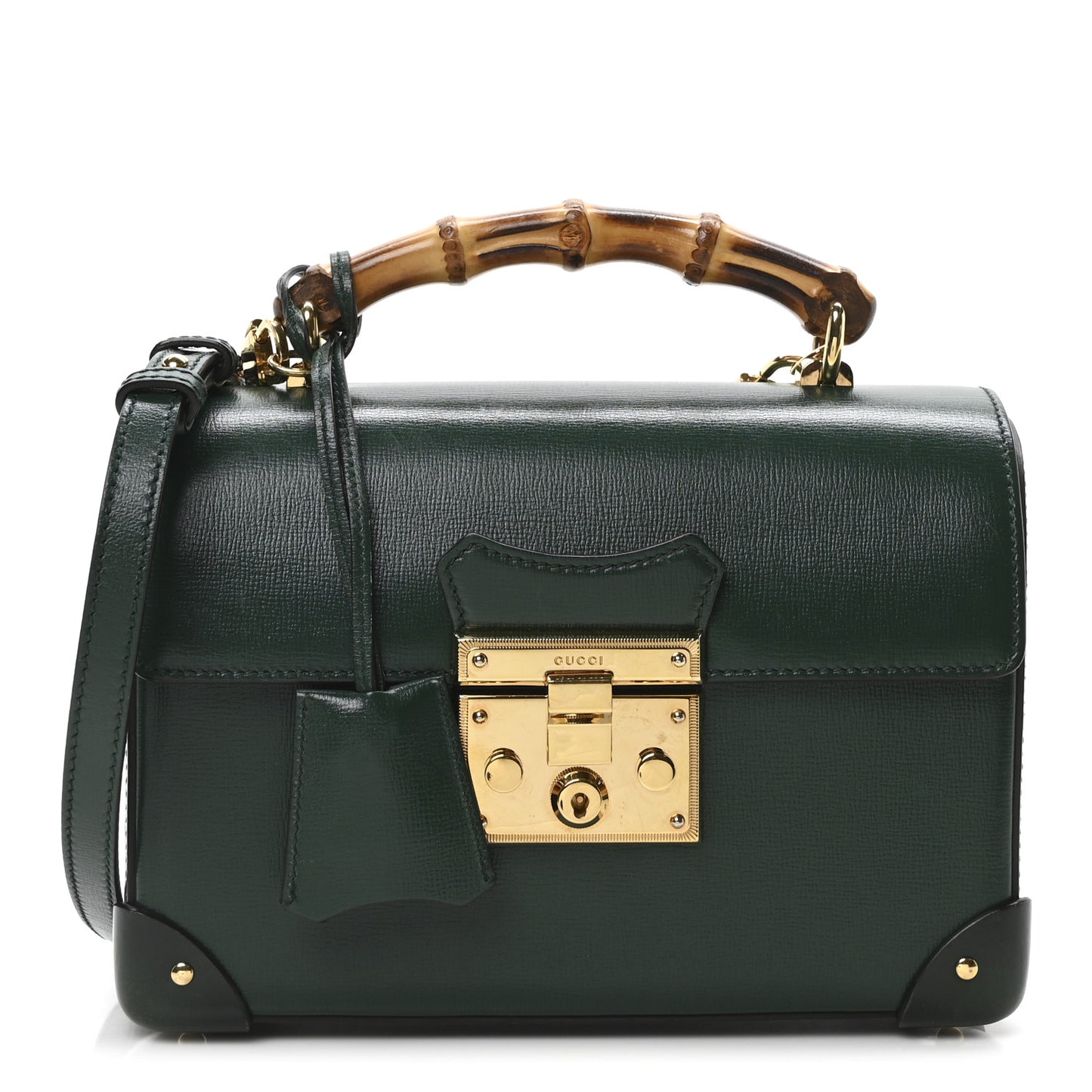 Azalea Calfskin Small Padlock Bamboo Shoulder Bag Vintage Green