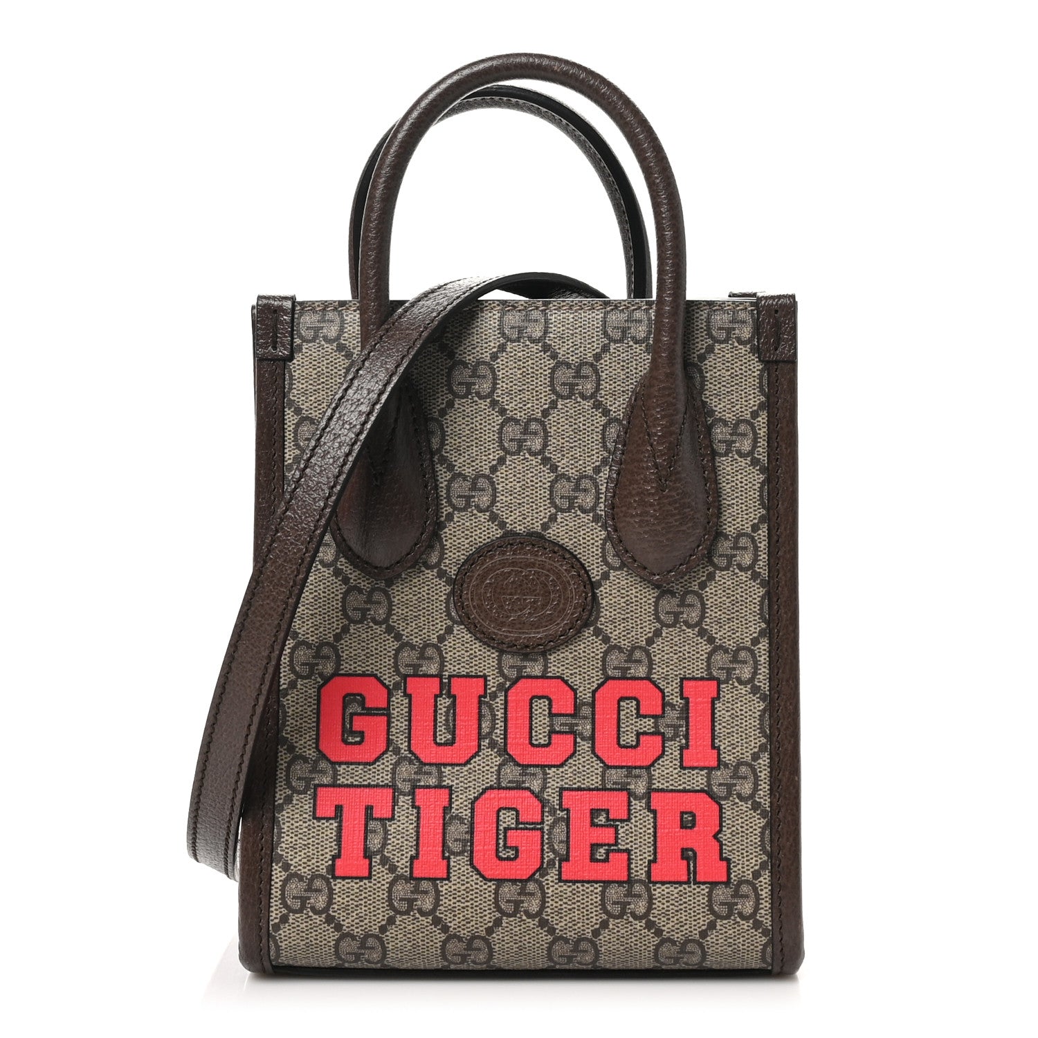 Gucci GG Supreme Monogram Textured Dollar Calfskin Web Gucci Tiger Mini Retro Interlocking G Tote Bag Beige Ebony Live Red New Shamarock New Acero 1 of 11
