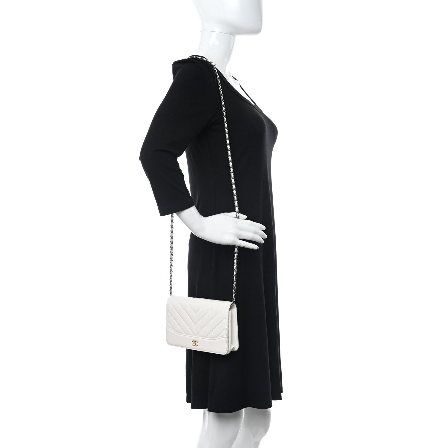 Chanel Aged Calfskin Chevron Quilted Gabrielle Wallet On Chain WOC White 2 of 11