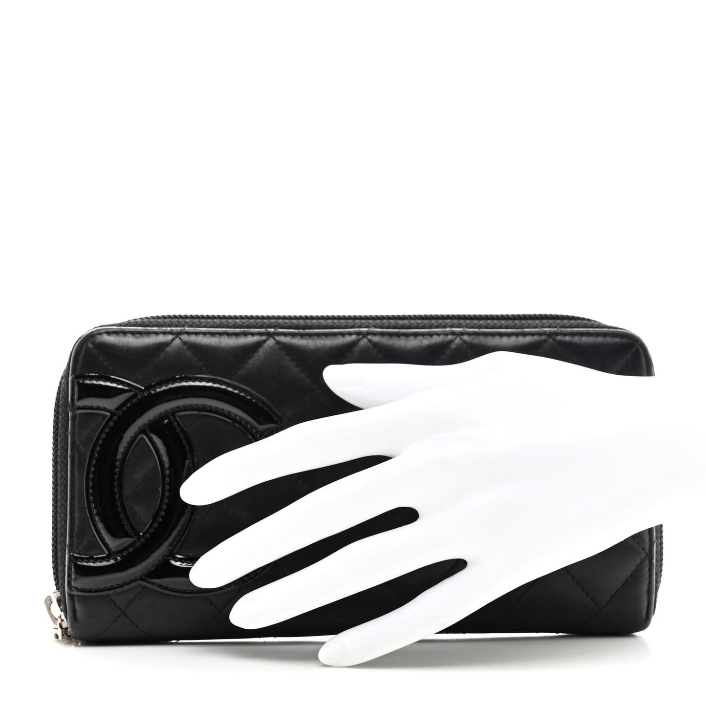 Calfskin Quilted Cambon Large Gusset Zip Around Wallet Black