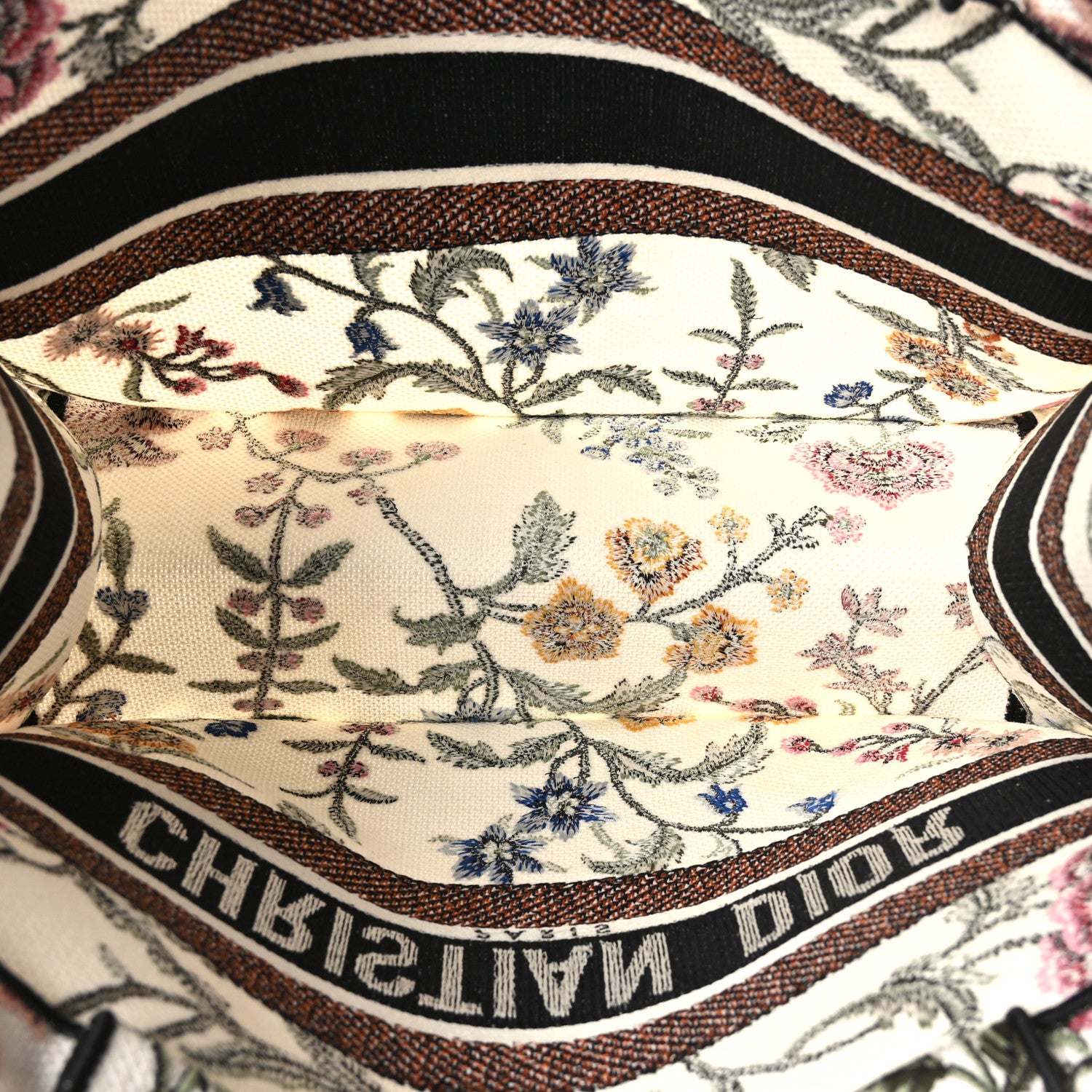 Christian Dior Raffia Embroidered Petites Fleurs Medium Book Tote White Multicolor 5 of 9
