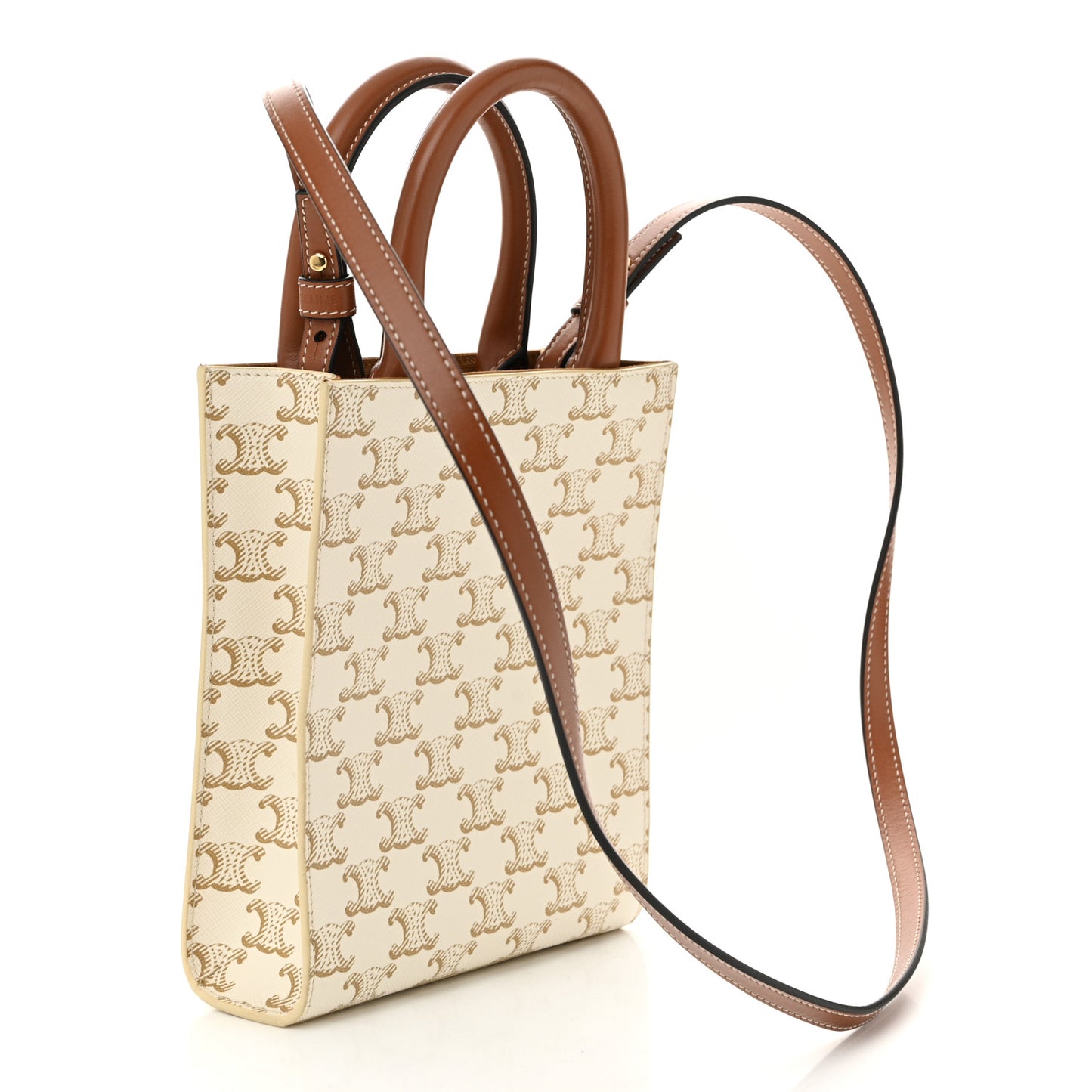 Triomphe Canvas Calfskin Mini Vertical Cabas White
