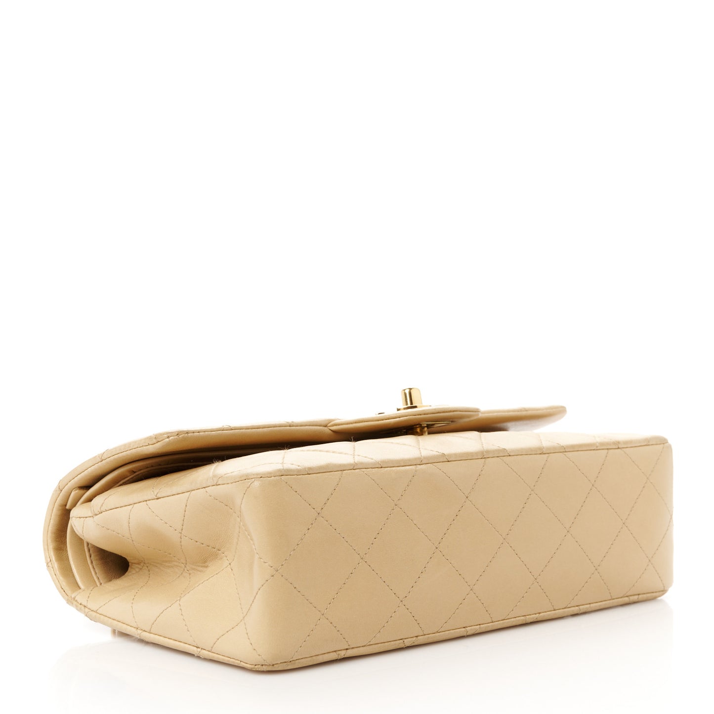 Lambskin Quilted Medium Double Flap Beige