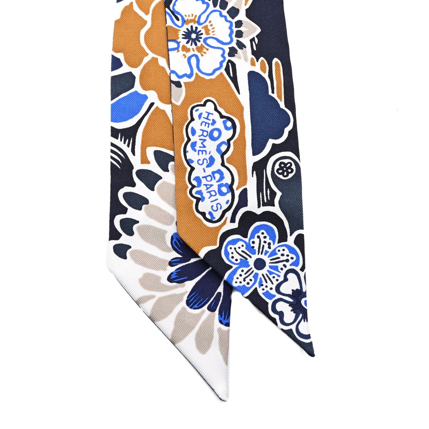 Silk Bingata Twilly Marine Tabac White