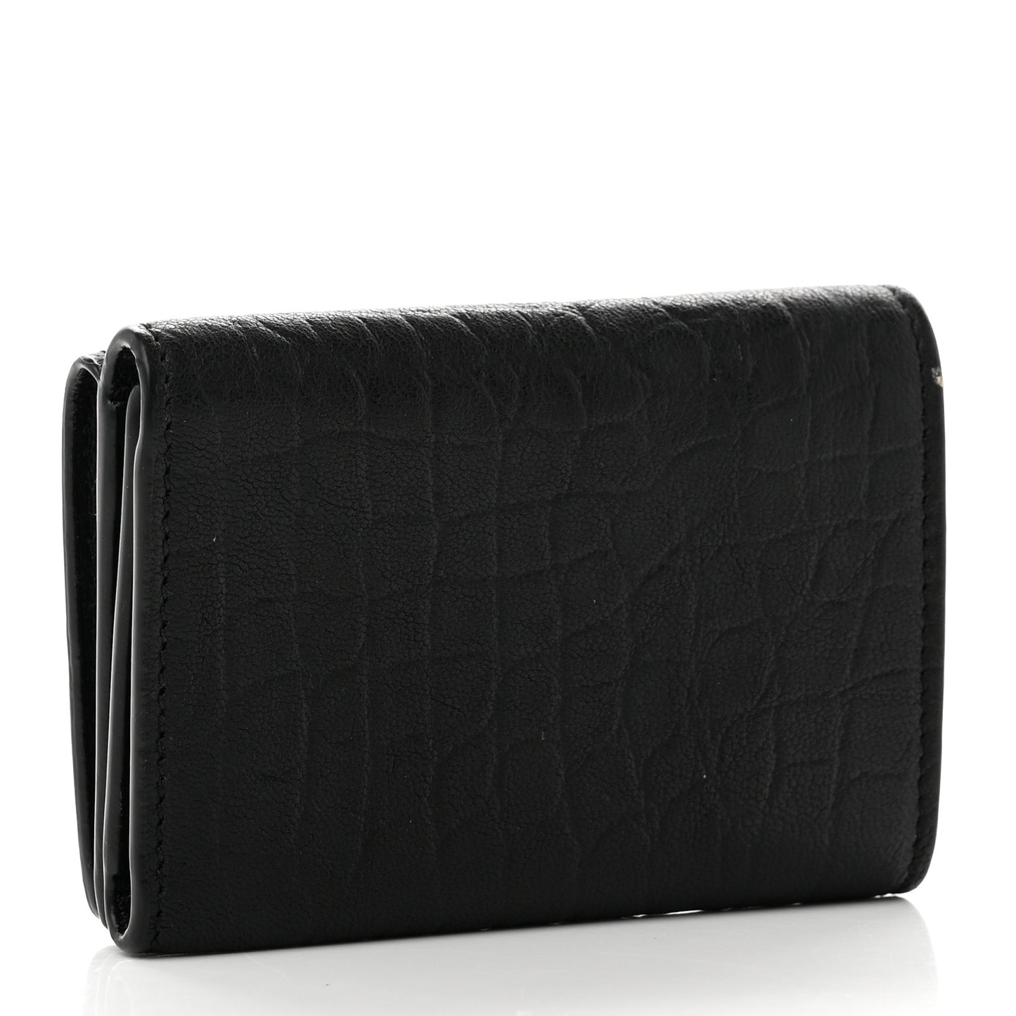 Calfskin Crocodile Embossed Monogram Compact Tri Fold Black