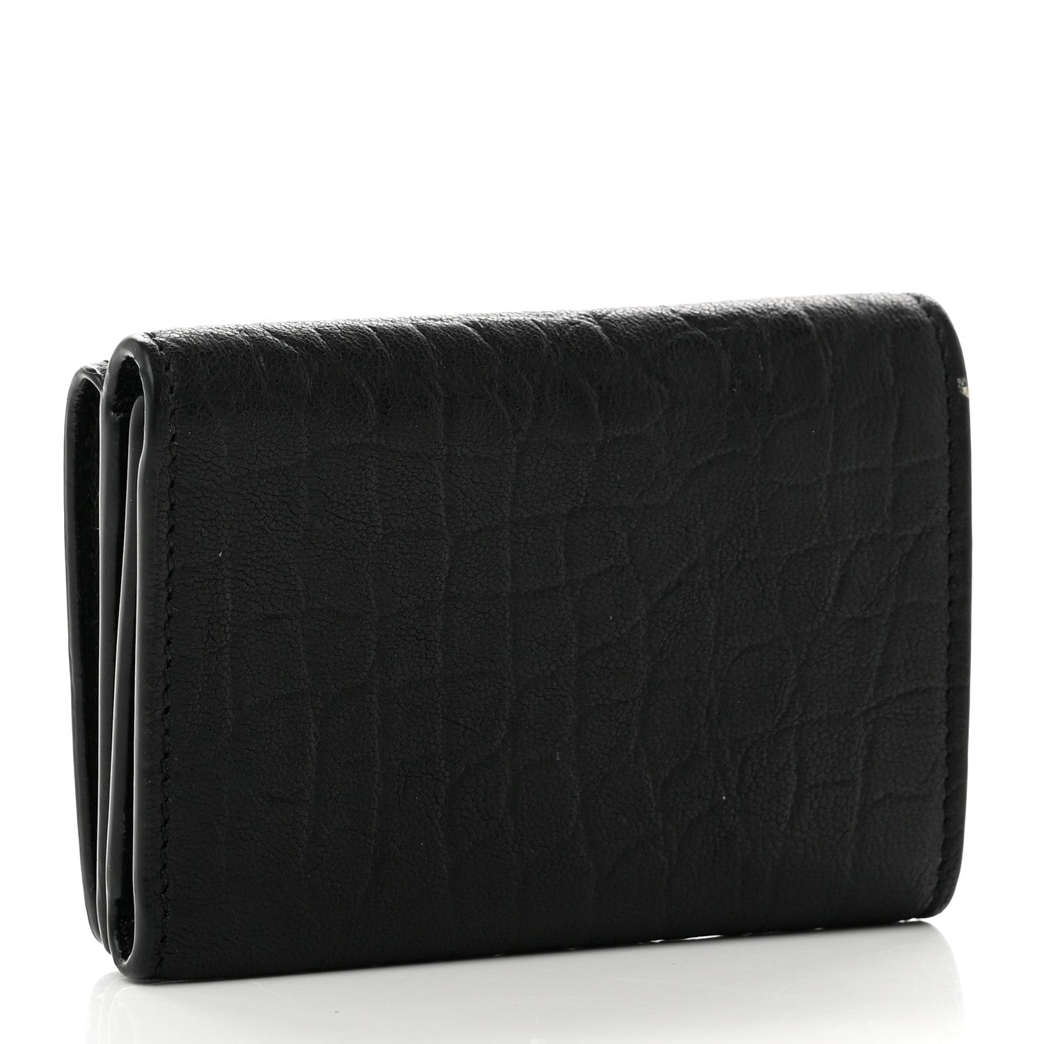 Saint Laurent Calfskin Crocodile Embossed Monogram Compact Tri Fold Black 3 of 8