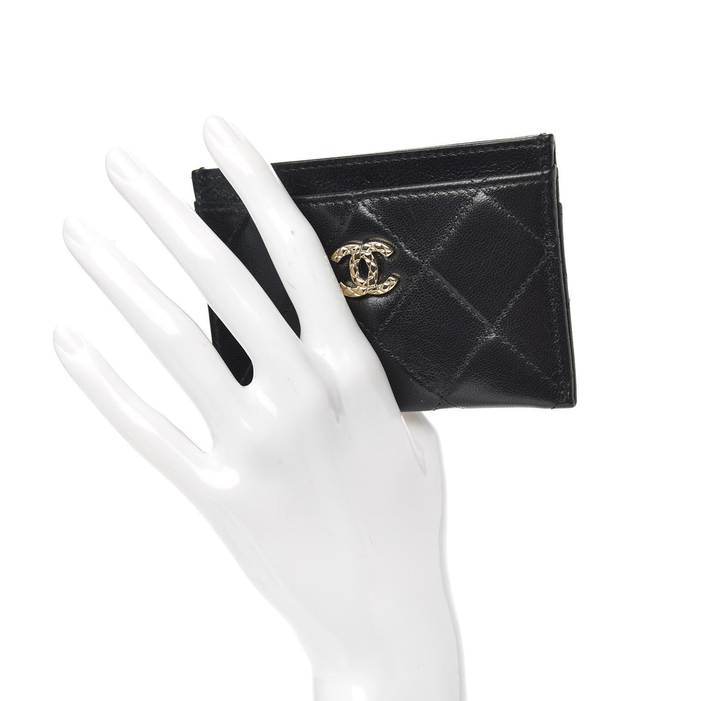 Lambskin Quilted Brilliant Card Holder Black