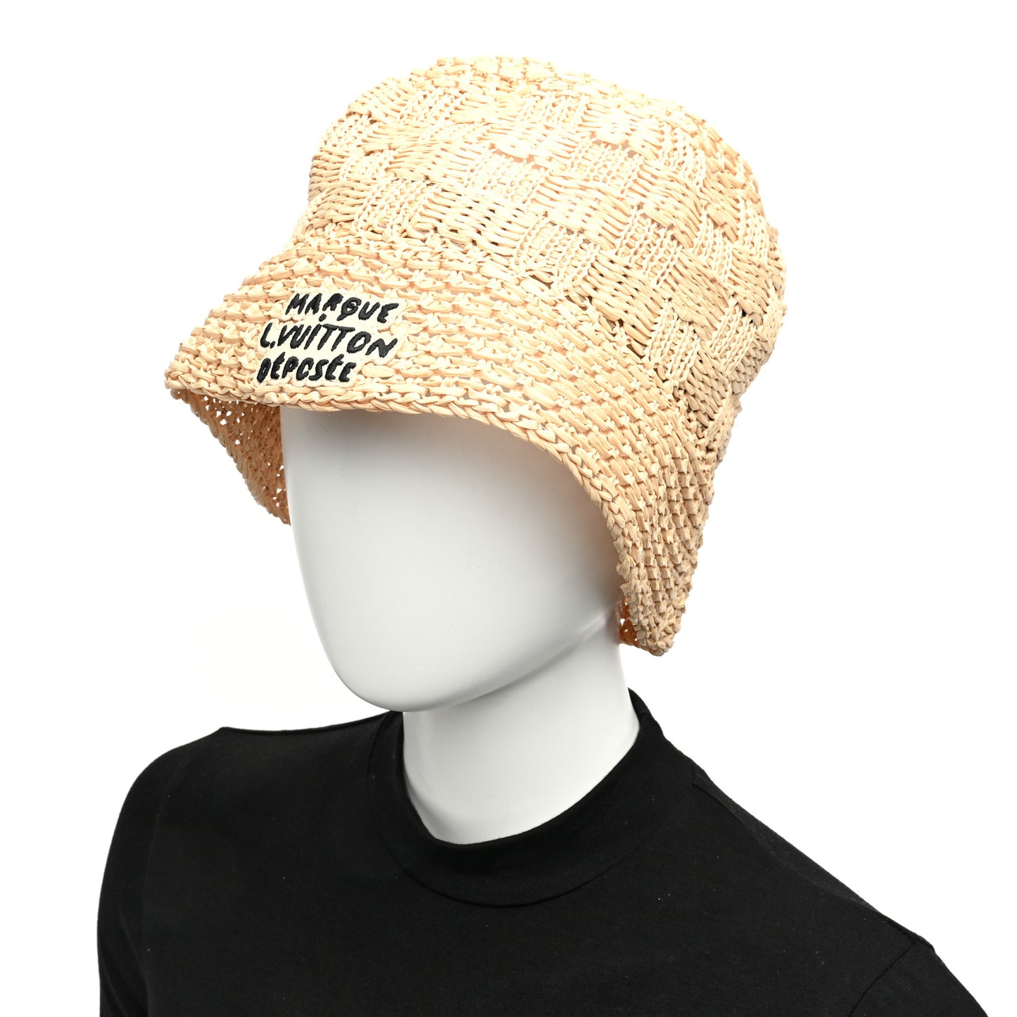 Damier Raffia Woven Hat L Natural