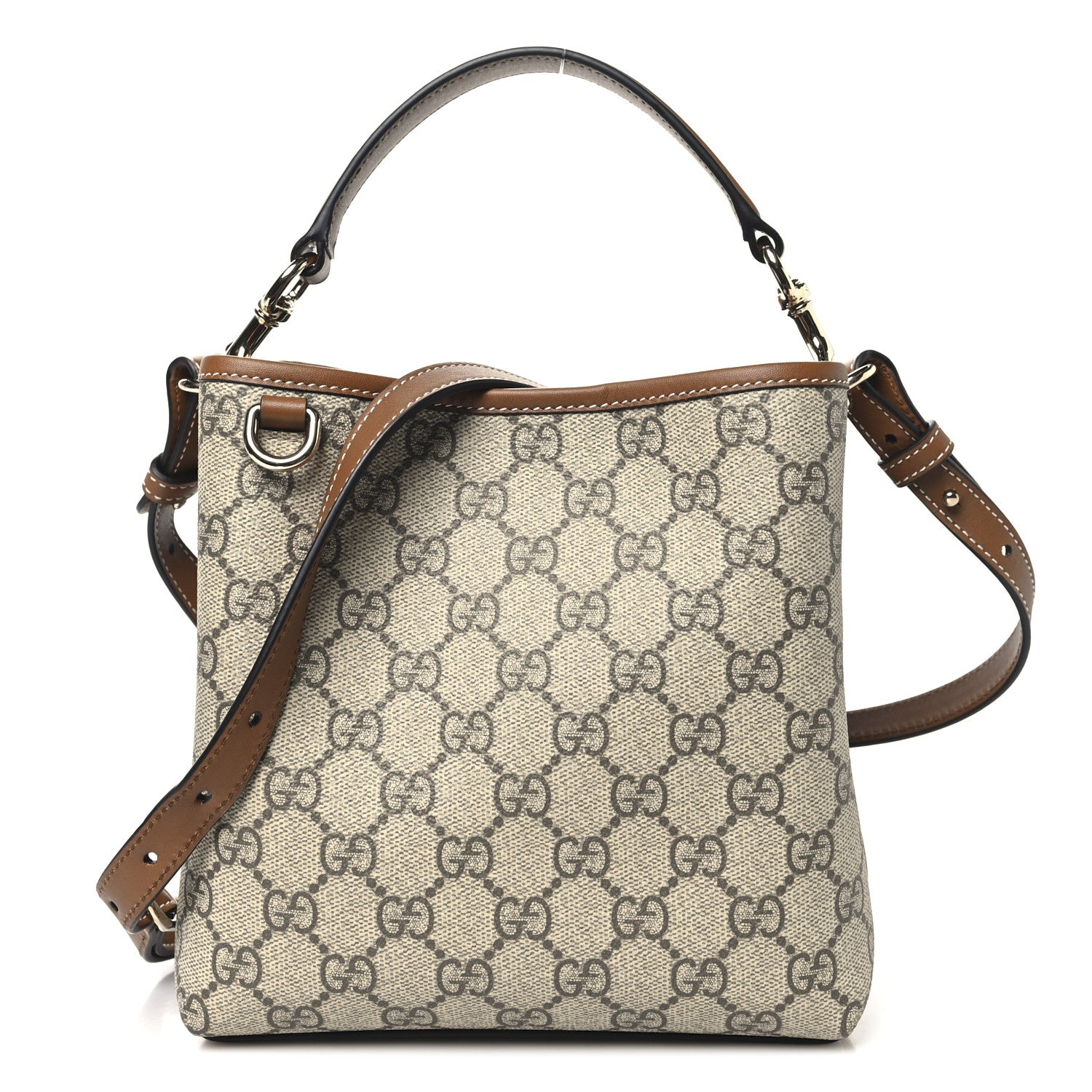 Gucci GG Supreme Monogram Emblem Small Shoulder Bag Beige Ebony
