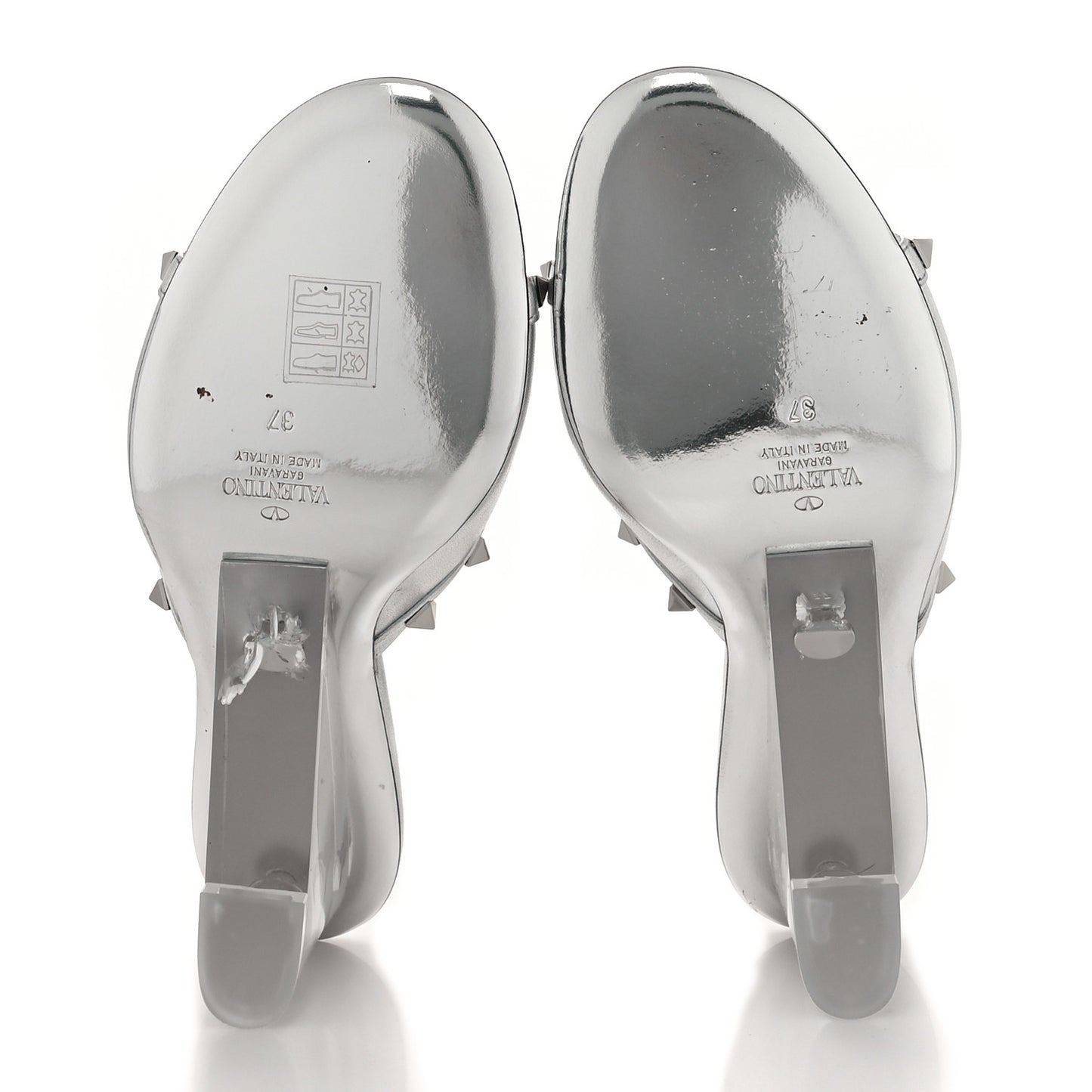 Metallic Lambskin Plexiglass Rockstud 75mm Wedge Sandals 37 Silver Transparent