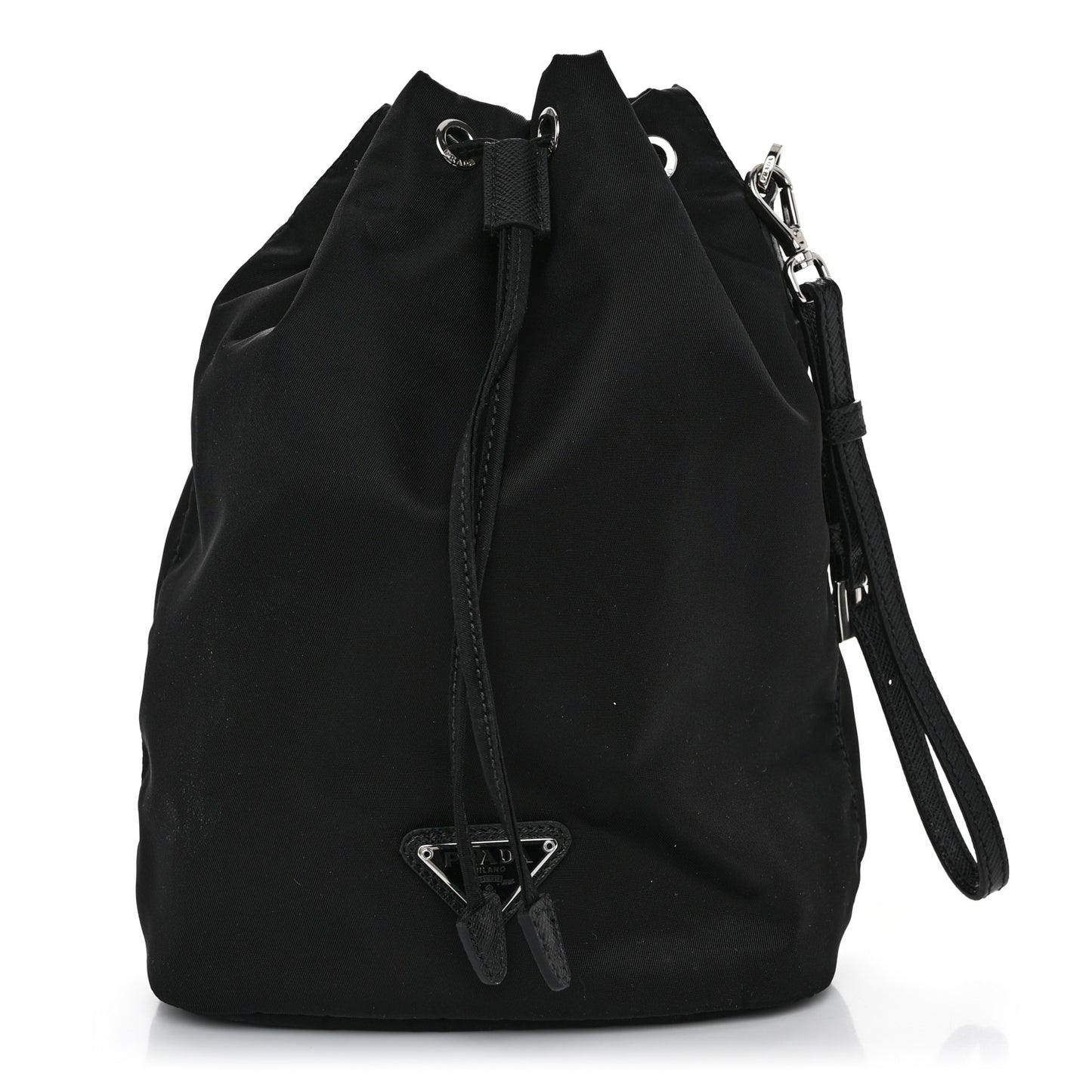 Saffiano Tessuto Nylon Vela Bucket Wristlet Black