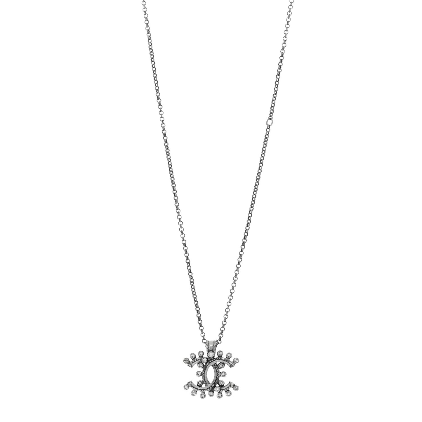 Crystal CC Pendant Necklace Silver