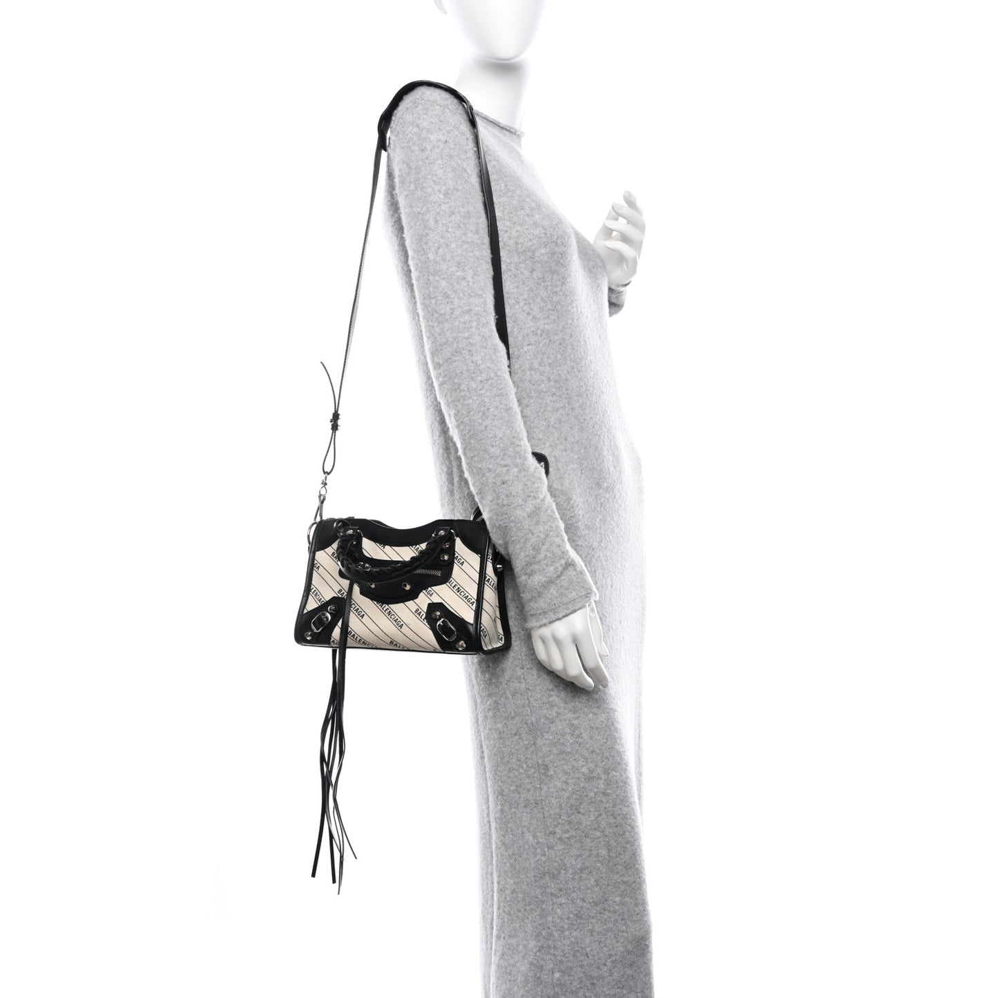 Canvas Satin Calfskin Diagonal Allover Logo Print Classic Silver Hardware Mini City Natural Black