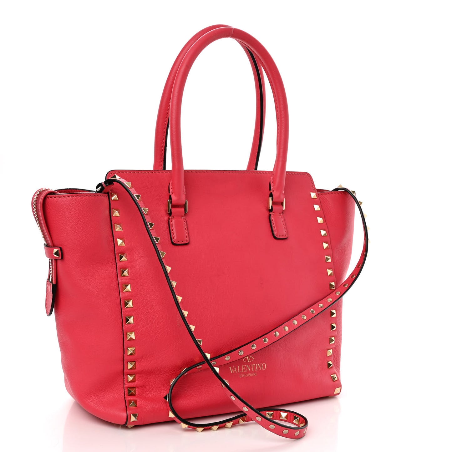 Vitello Rockstud Double Handle Tote Deep Rose