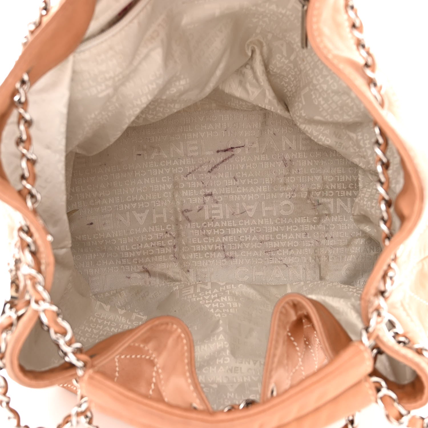 Chanel Lambskin Contrast Stitch Large Drawstring Tote Dark Beige 5 of 15