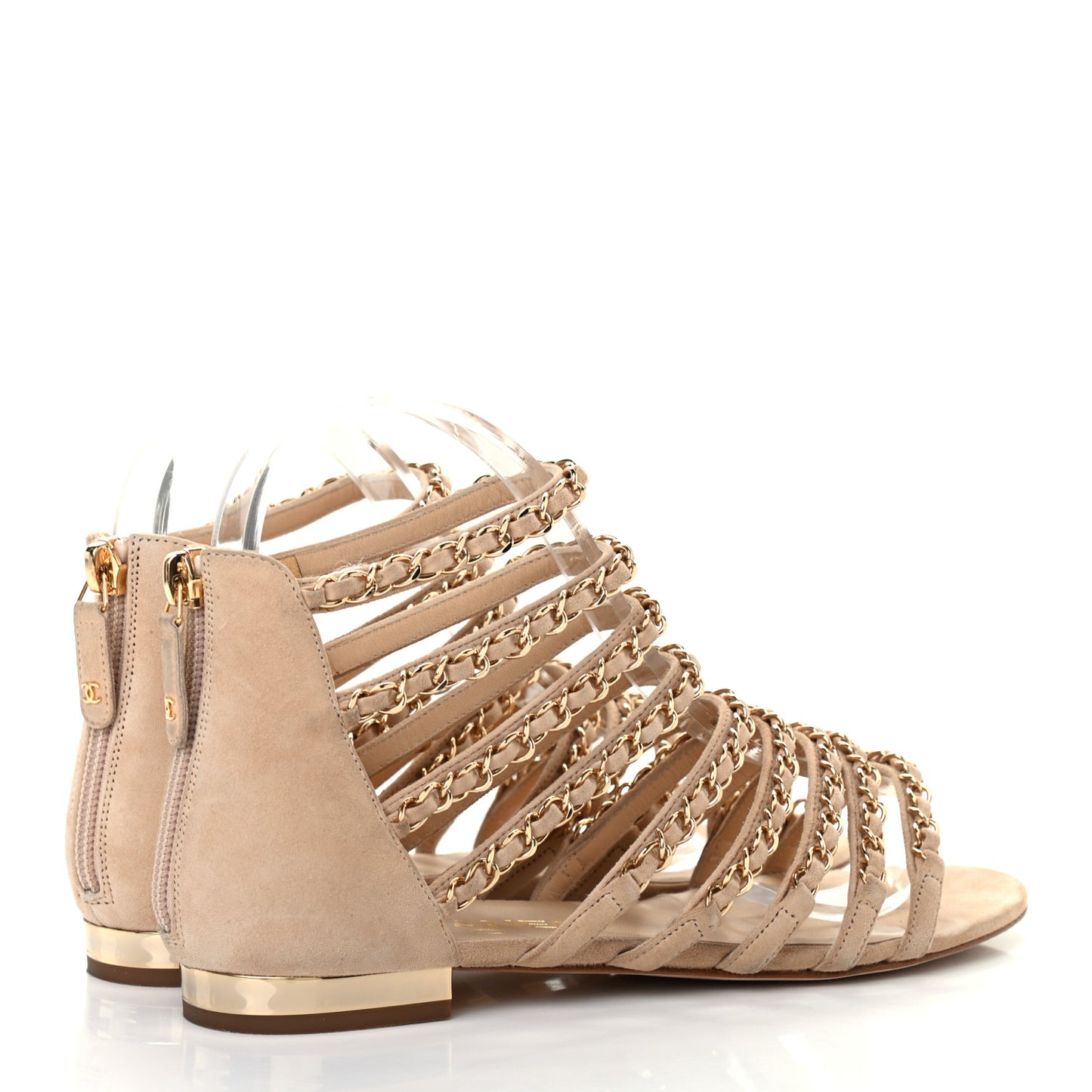 Kid Suede CC Chain Sandals 36 Beige