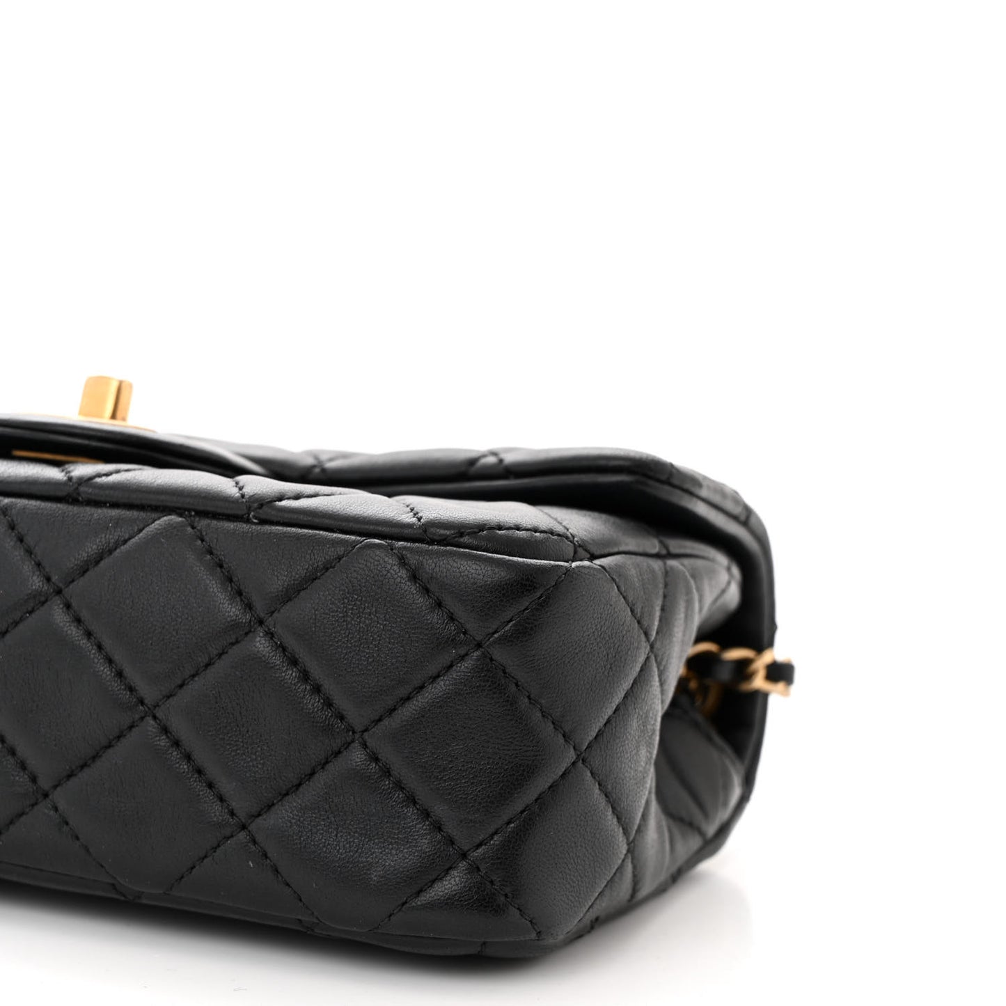 Lambskin Quilted Mini Rectangular Pearl Crush Flap Black