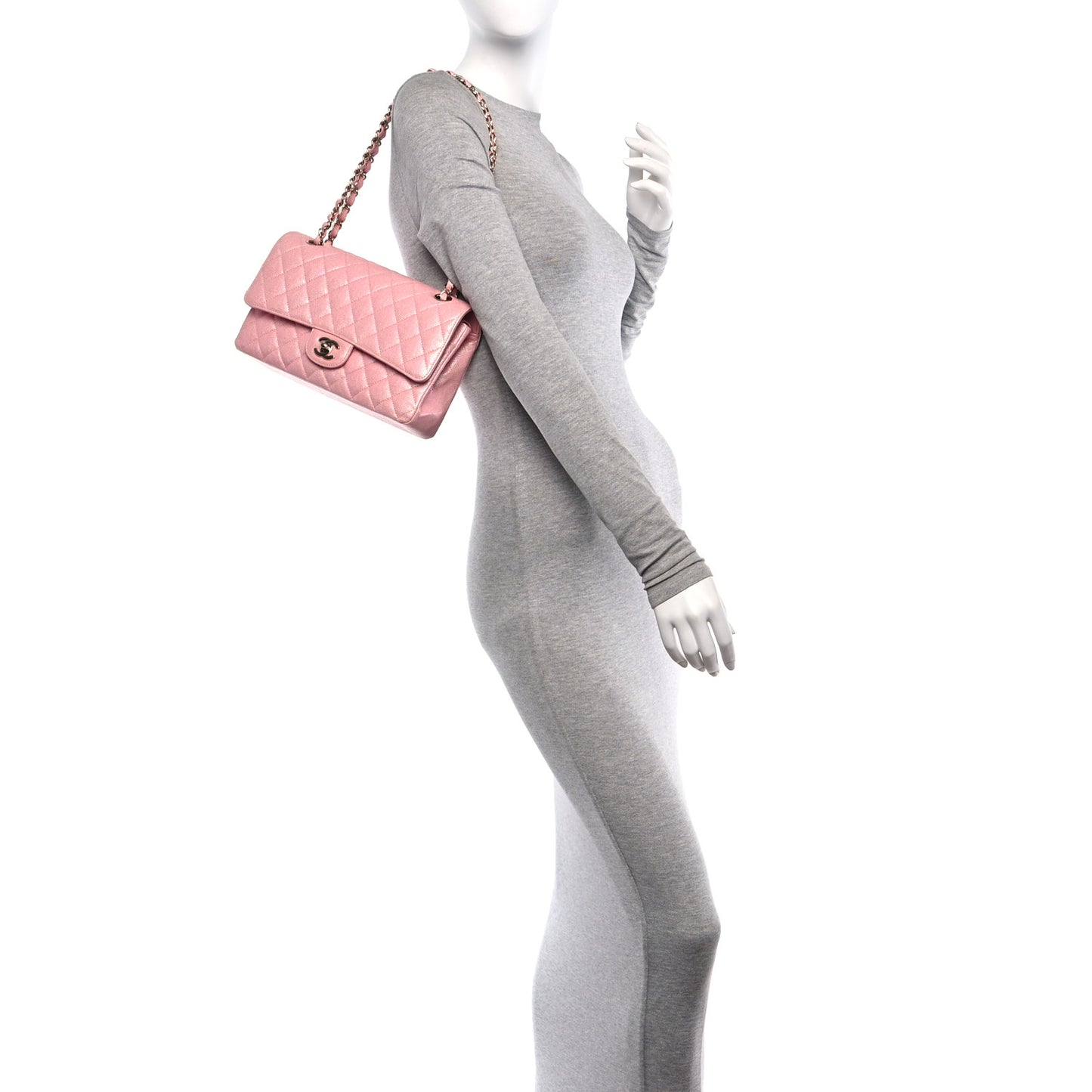 Iridescent Caviar Quilted Medium Double Flap Rose Pink