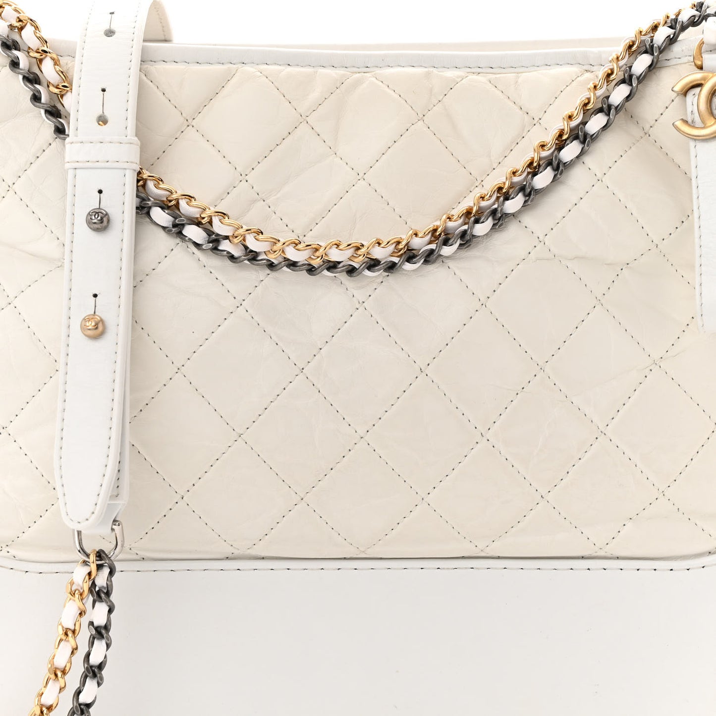 Aged Calfskin Quilted Large Gabrielle Hobo White