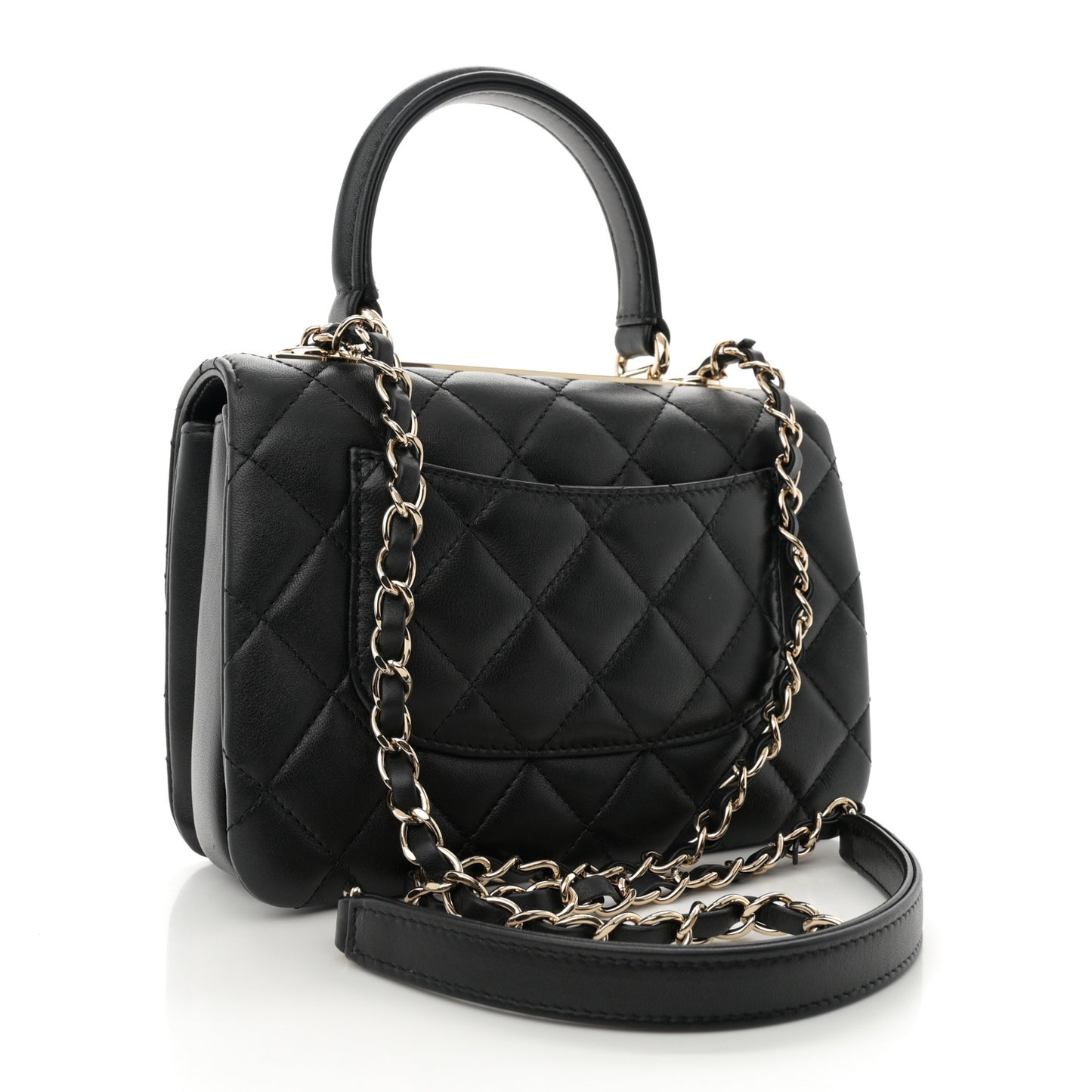 Lambskin Quilted Mini Trendy CC Dual Handle Flap Bag Black