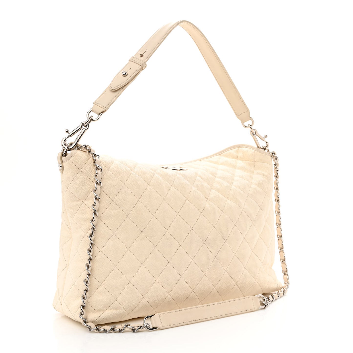 Caviar Quilted French Riviera Hobo Dark White