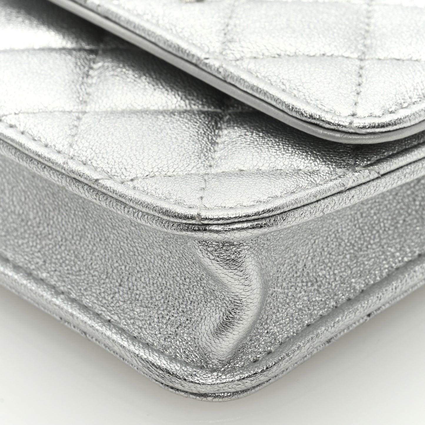 Metallic Goatskin Quilted Star Flap Waist Belt Bag Silver