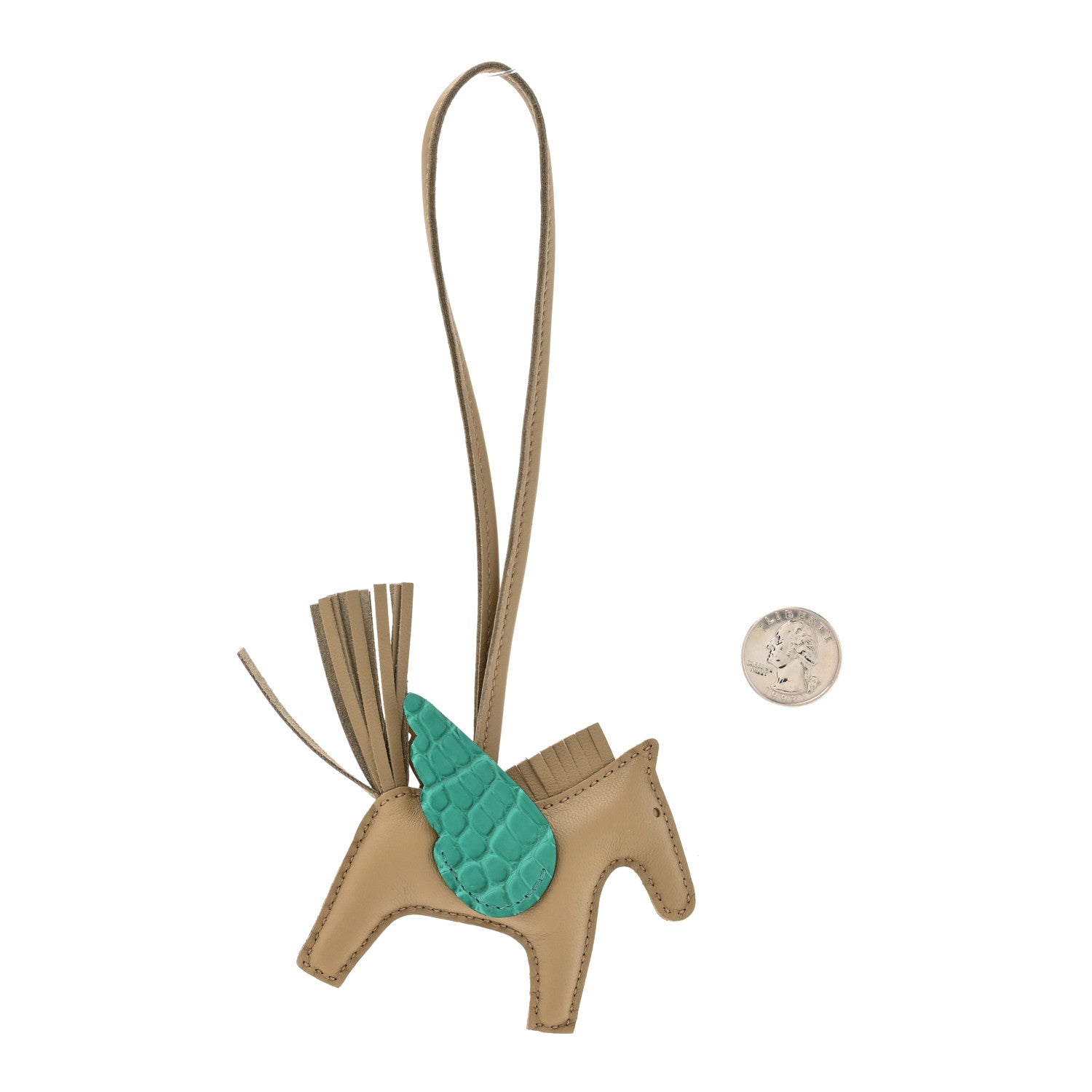 Hermes Milo Lambskin Matte Alligator Touch Grigri Rodeo Pegase Horse Bag Charm PM Beige Marfa Vert Jade 2 of 5