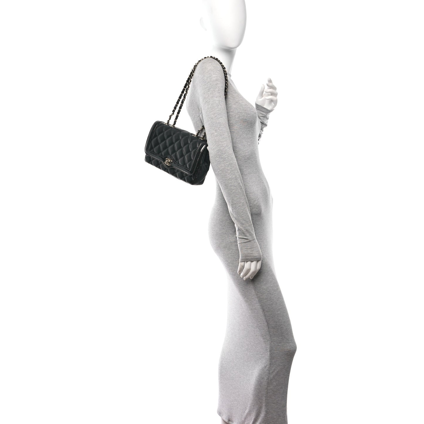 Lambskin Patent Calfskin Quilted Small Flap Bag Black