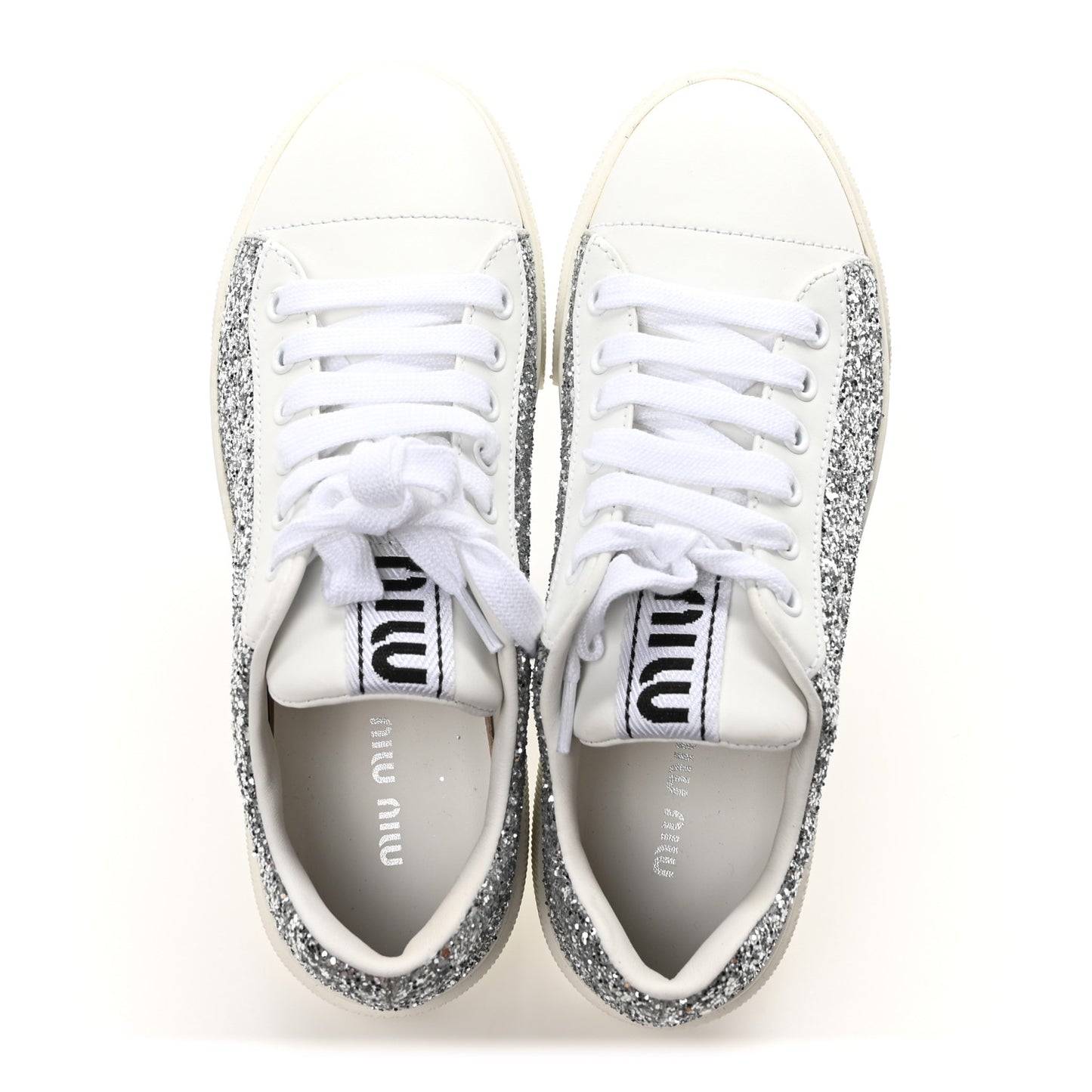 Calfskin Glitter Sneakers 37 White Argento