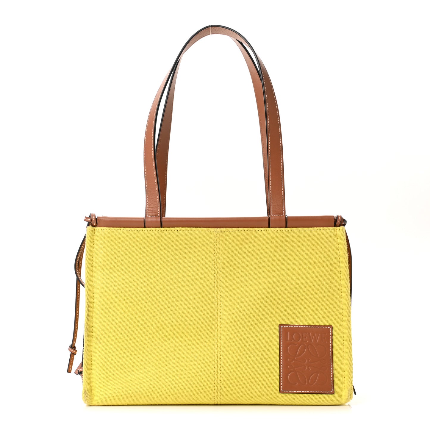 Canvas Calfskin Cushion Tote Yellow