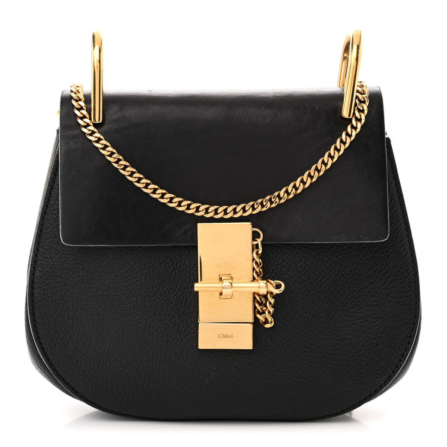 Grained Calfskin Lambskin Mini Drew Shoulder Bag Black
