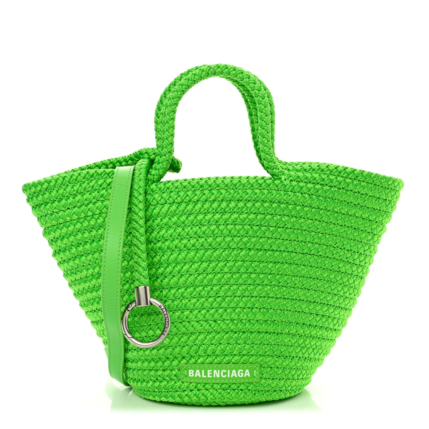 Nylon Lambskin Woven Small Ibiza Basket With Strap Green