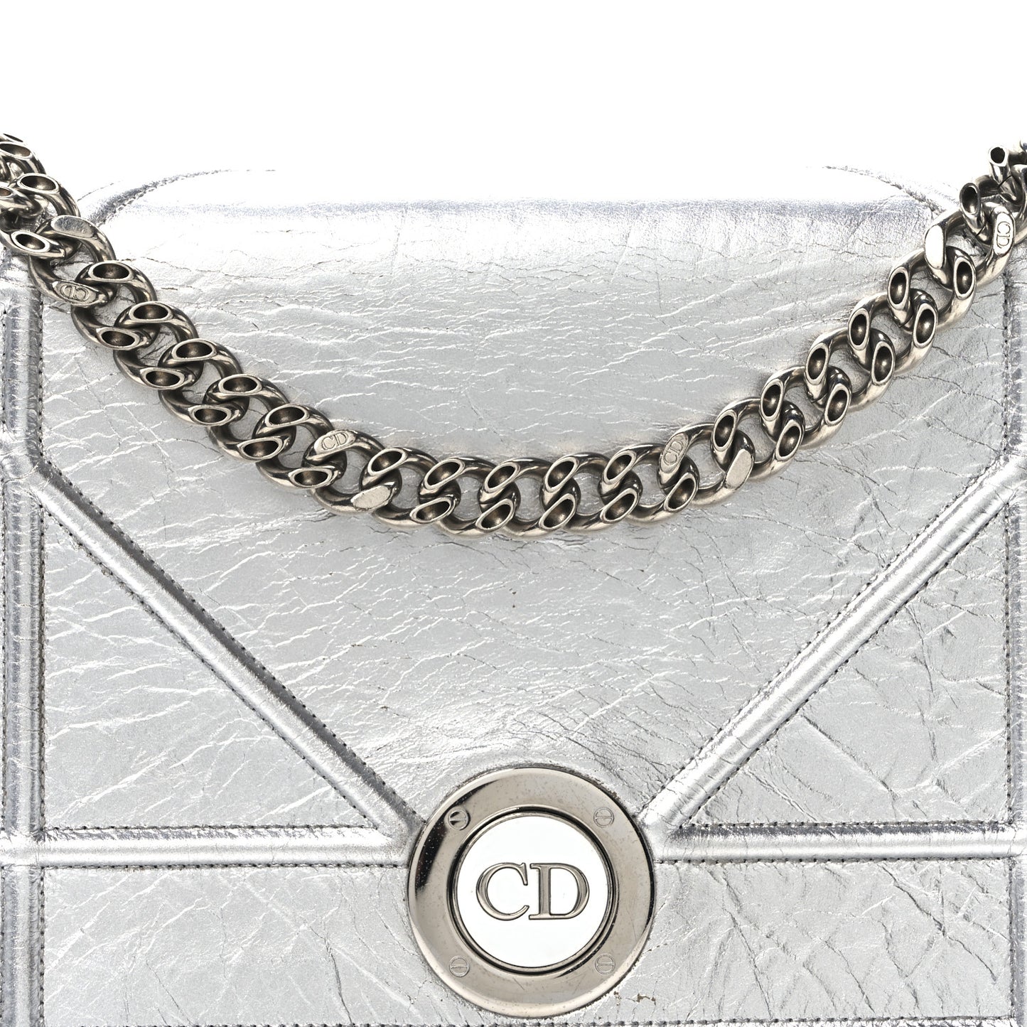 Metallic Crinkled Lambskin Medium Diorama Flap Bag Silver