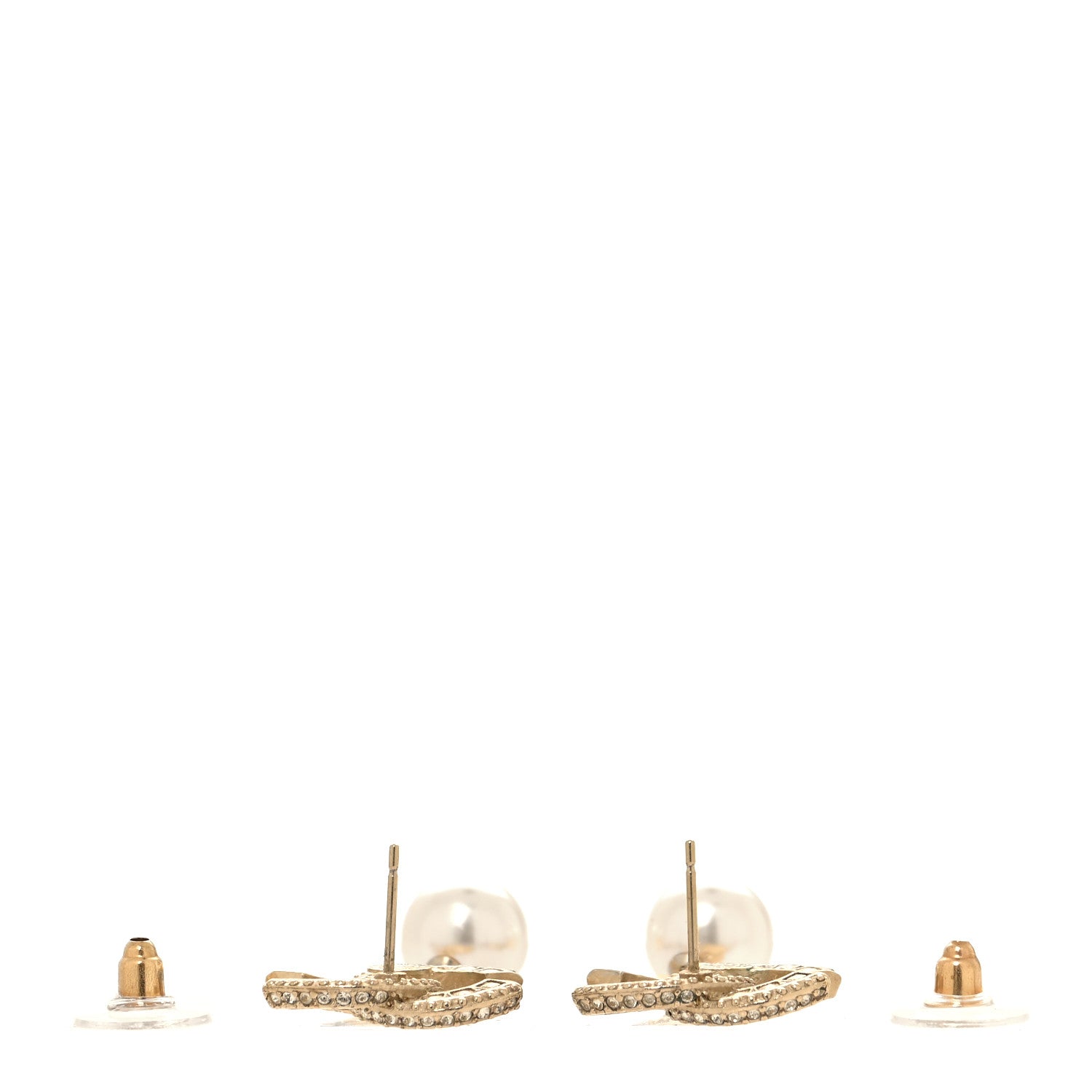 Chanel Crystal Timeless CC Pearl Drop Earrings Light Gold 3 of 4