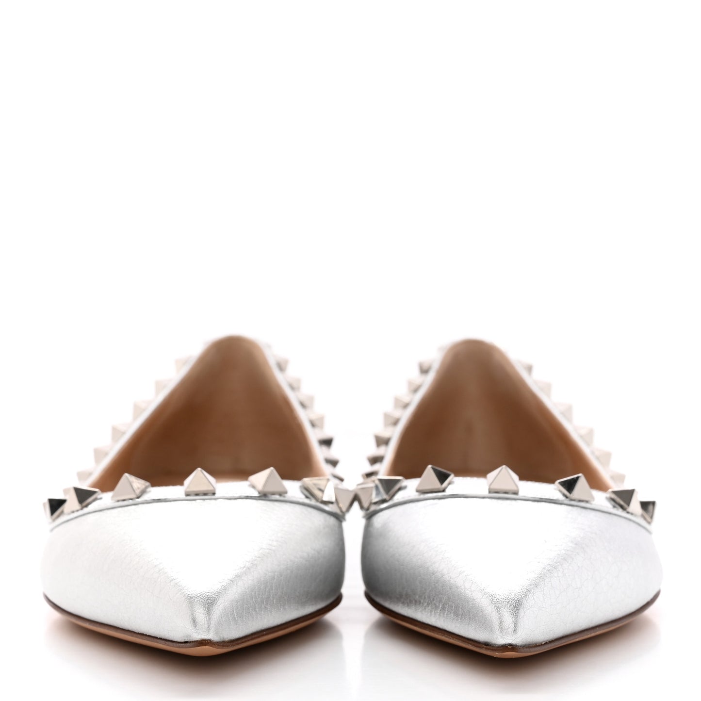 Metallic Pebbled Calfskin Rockstud Ballerina Flats 35 Silver