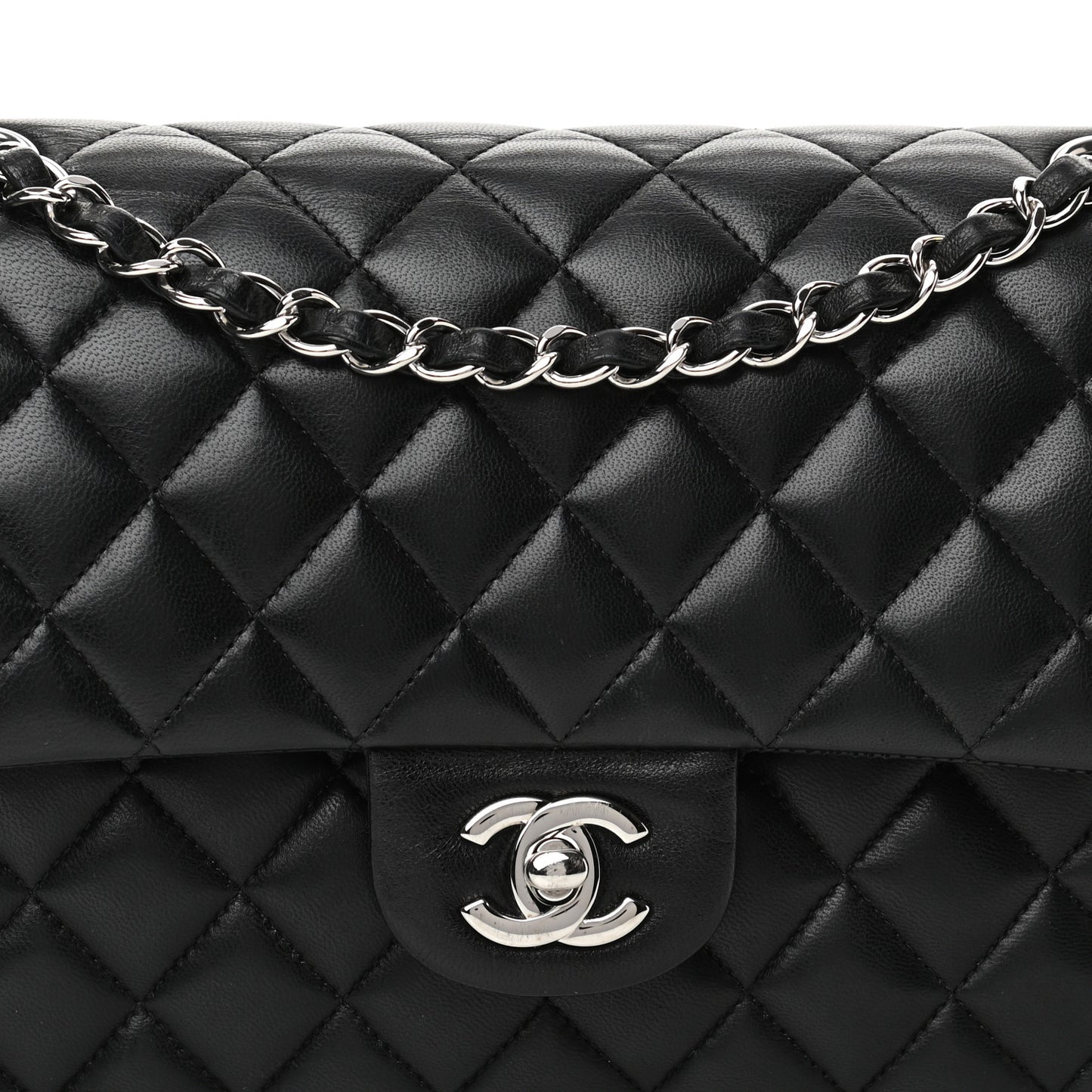 Lambskin Quilted Medium Double Flap Black