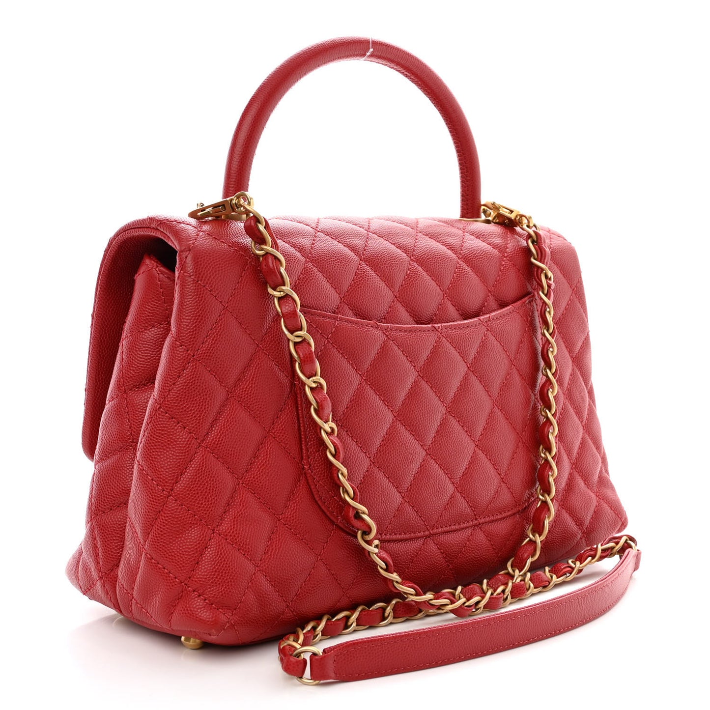 Caviar Lizard Embossed Quilted Small Coco Handle Flap Red