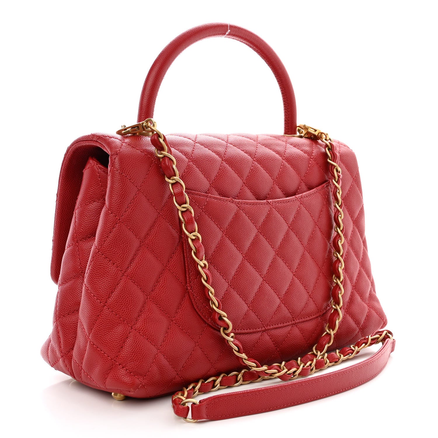 Chanel Caviar Lizard Embossed Quilted Small Coco Handle Flap Red 3 of 11